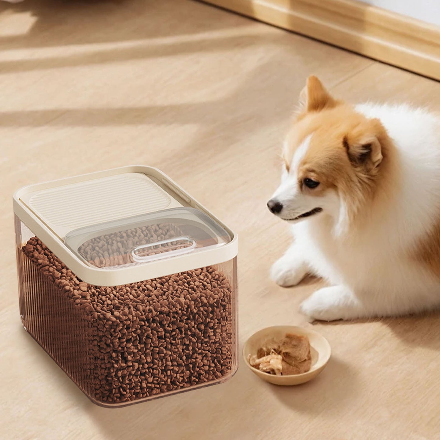 Airtight Pet Food Storage Container for Dog Cat Food Up to 10lbs Large Dry Food Bin with Measuring Cup Lids for Treats and Other Pets (10 LB), 6.31x9.44x7.08 6.31" x 9.44" x 7.08" White