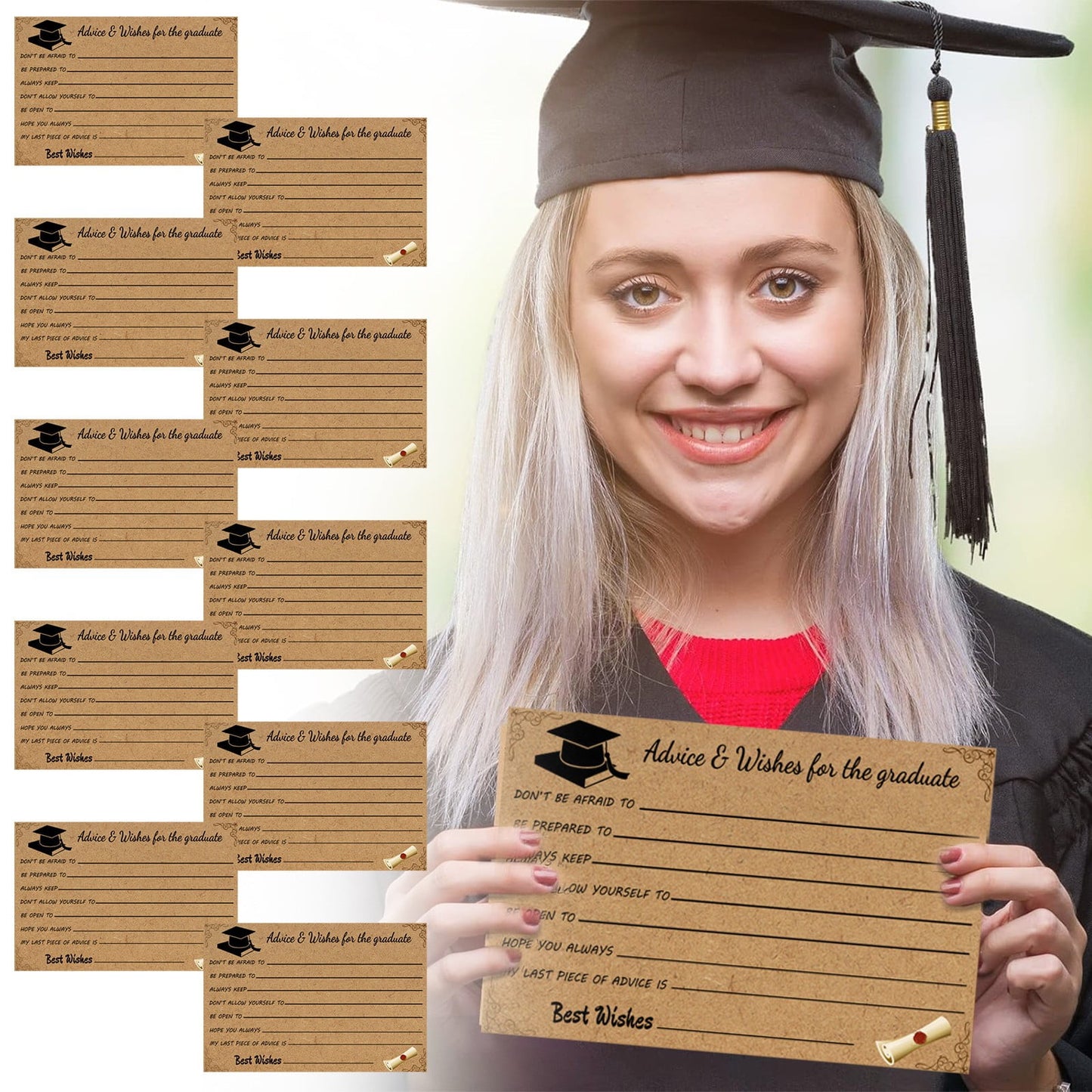 Graduation Advice And Well Wishes Cards For Graduates - Class Of 2025 Grad Cap & Diploma Fill-In Advice Cards For High School, College Grad Party Supplies (Retro Kraft Paper), 10 PCS, 6.1x4.13 6.1x4.13"*10 Coffee*10