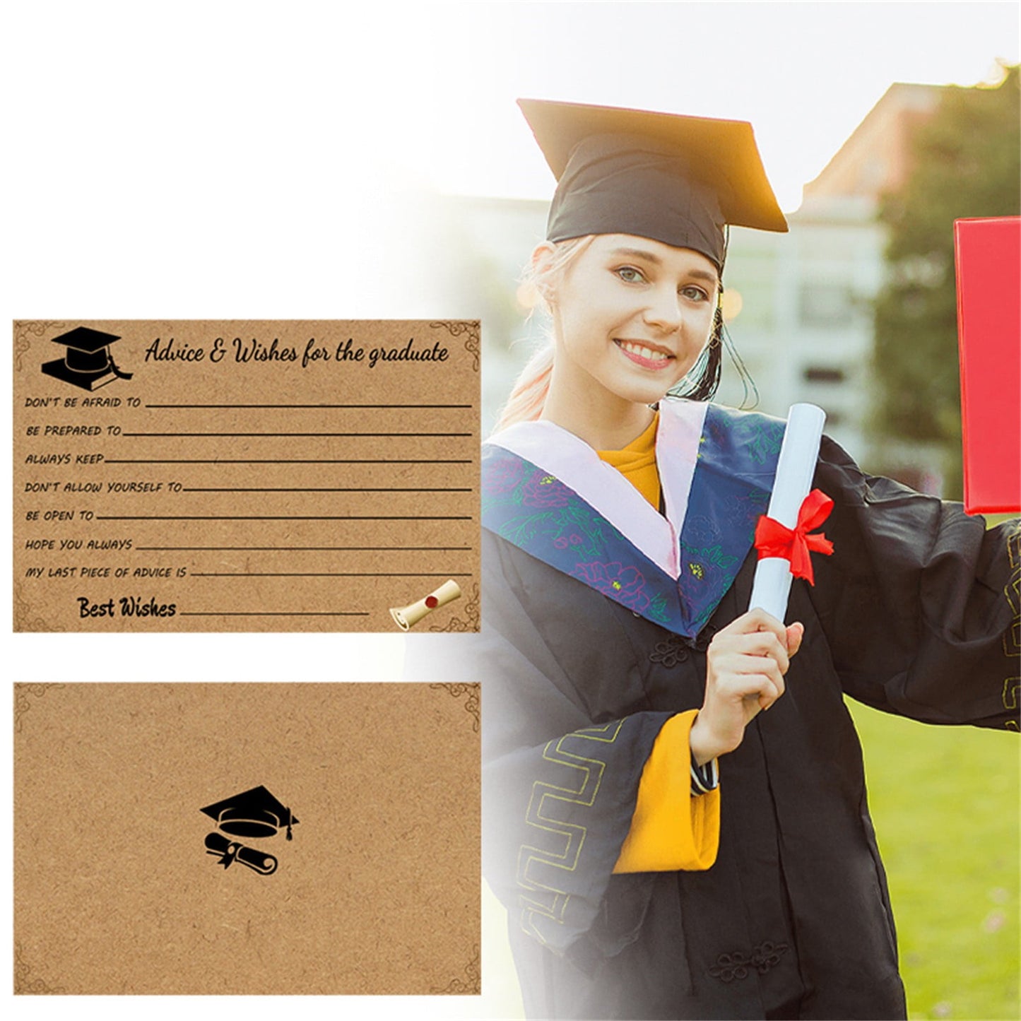 Graduation Advice And Well Wishes Cards For Graduates - Class Of 2025 Grad Cap & Diploma Fill-In Advice Cards For High School, College Grad Party Supplies (Retro Kraft Paper), 10 PCS, 6.1x4.13 6.1x4.13"*10 Coffee*10