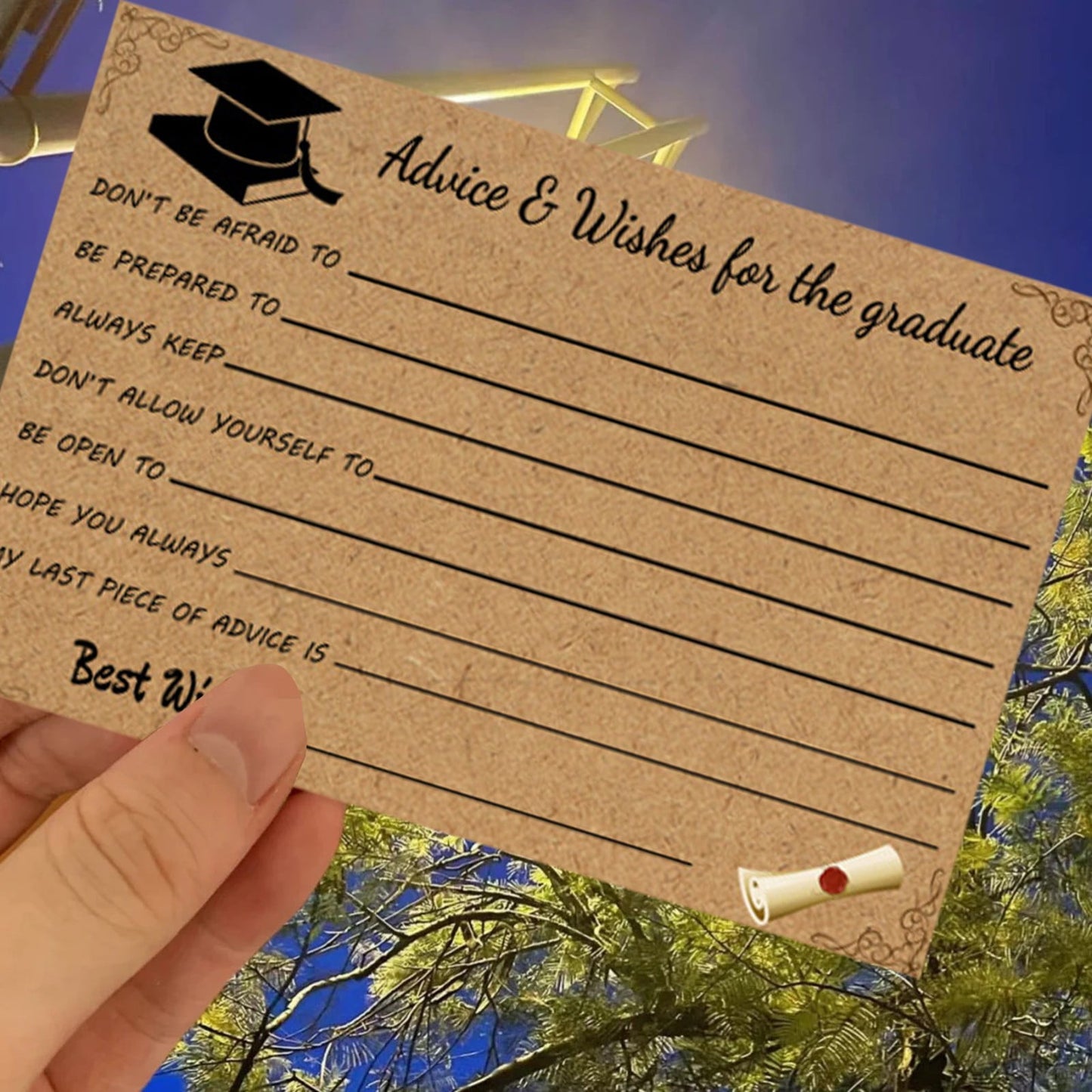 Graduation Advice And Well Wishes Cards For Graduates - Class Of 2025 Grad Cap & Diploma Fill-In Advice Cards For High School, College Grad Party Supplies (Retro Kraft Paper), 10 PCS, 6.1x4.13 6.1x4.13"*10 Coffee*10