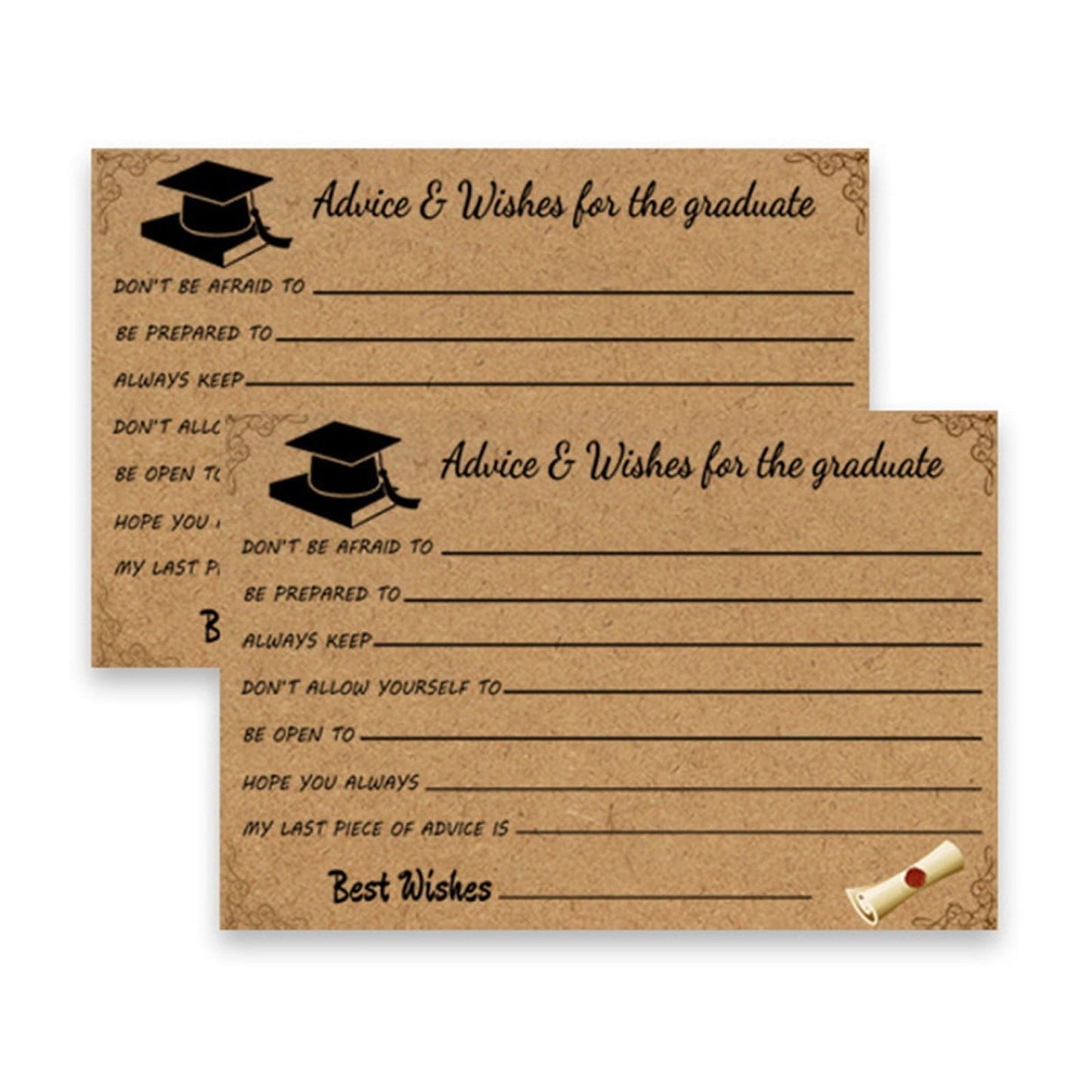 Graduation Advice And Well Wishes Cards For Graduates - Class Of 2025 Grad Cap & Diploma Fill-In Advice Cards For High School, College Grad Party Supplies (Retro Kraft Paper), 10 PCS, 6.1x4.13 6.1x4.13"*10 Coffee*10
