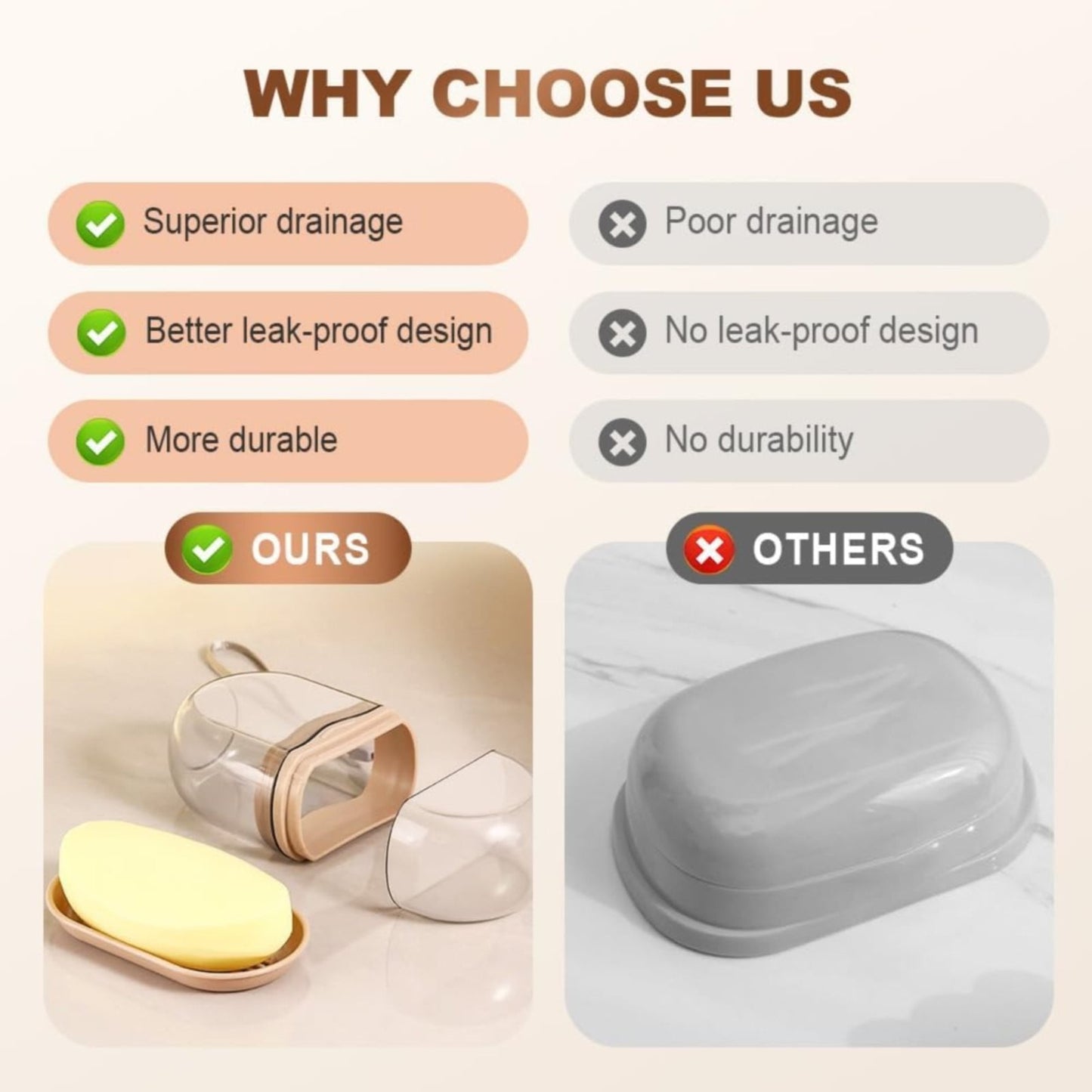 Bar Soap Holder Dish 1 Pack for Shower, Travel Soap Case with Lid for Gym, Camping Essentials, Travel Size Toiletries, Portable, Leakproof 4.33" x 2.76" x 1.57" Clear