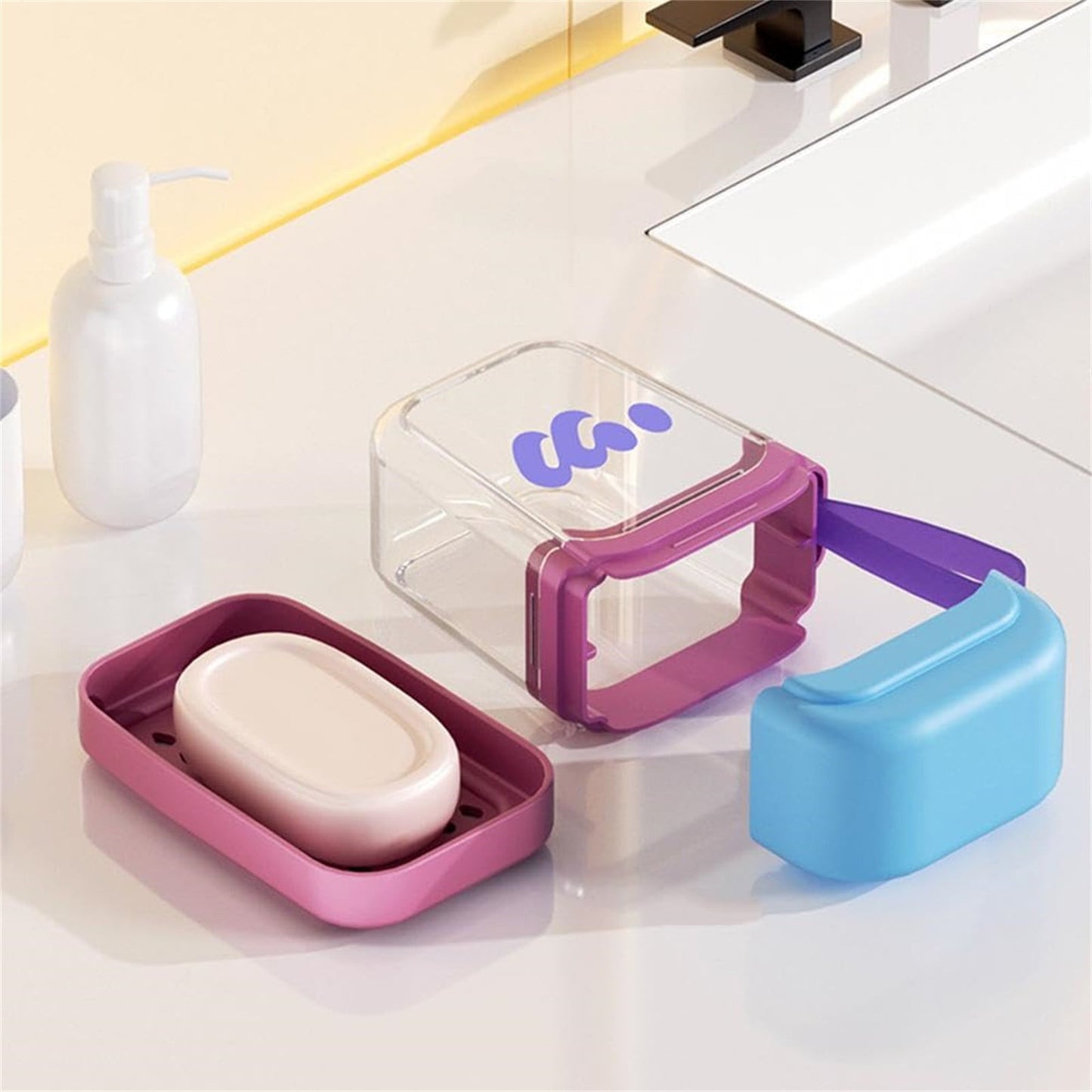 Bar Soap Holder Dish 1 Pack for Shower, Travel Soap Case with Lid for Gym, Camping Essentials, Travel Size Toiletries, Portable, Leakproof 4.25" x 2.87" Light Blue/1 Pcs