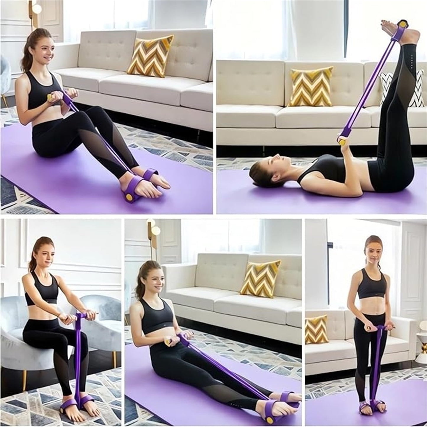 Clearance！4-Tube Pedal Puller Resistance Rope - Foot Pedal Resistance Band,Yoga Elastic Exercise Bands, for Women Jump Fitness, Abdomen/Arm Weight/Waist/Leg Stretching Slimming Training Pink