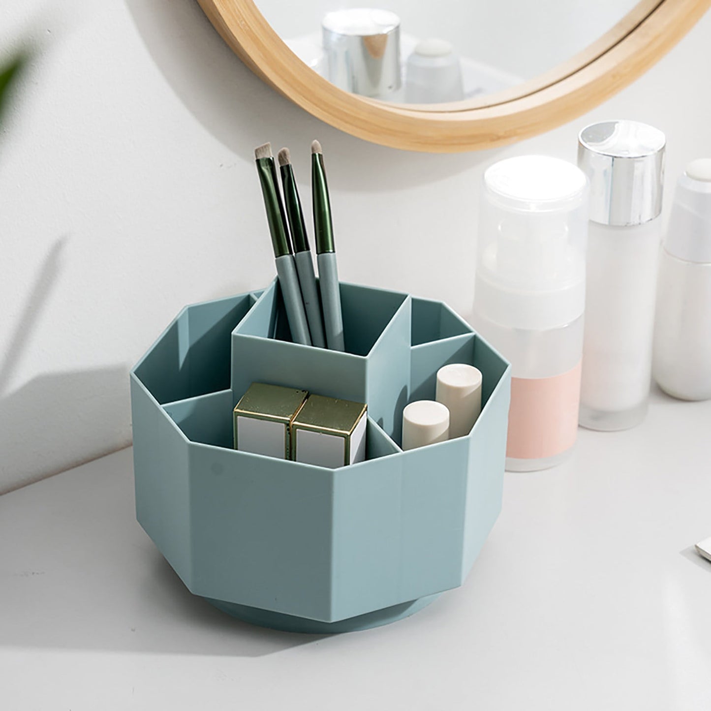 Large Capacity Rotating Pen Holder, Desktop Organizer for Office Supplies, Cosmetics Brushes, 5-Slot Plastic Storage Basket for Desk, Dorm, Kitchen Counter White 5.51x5.51x4.52' 5.51" x 5.51" x 4.52" Orange