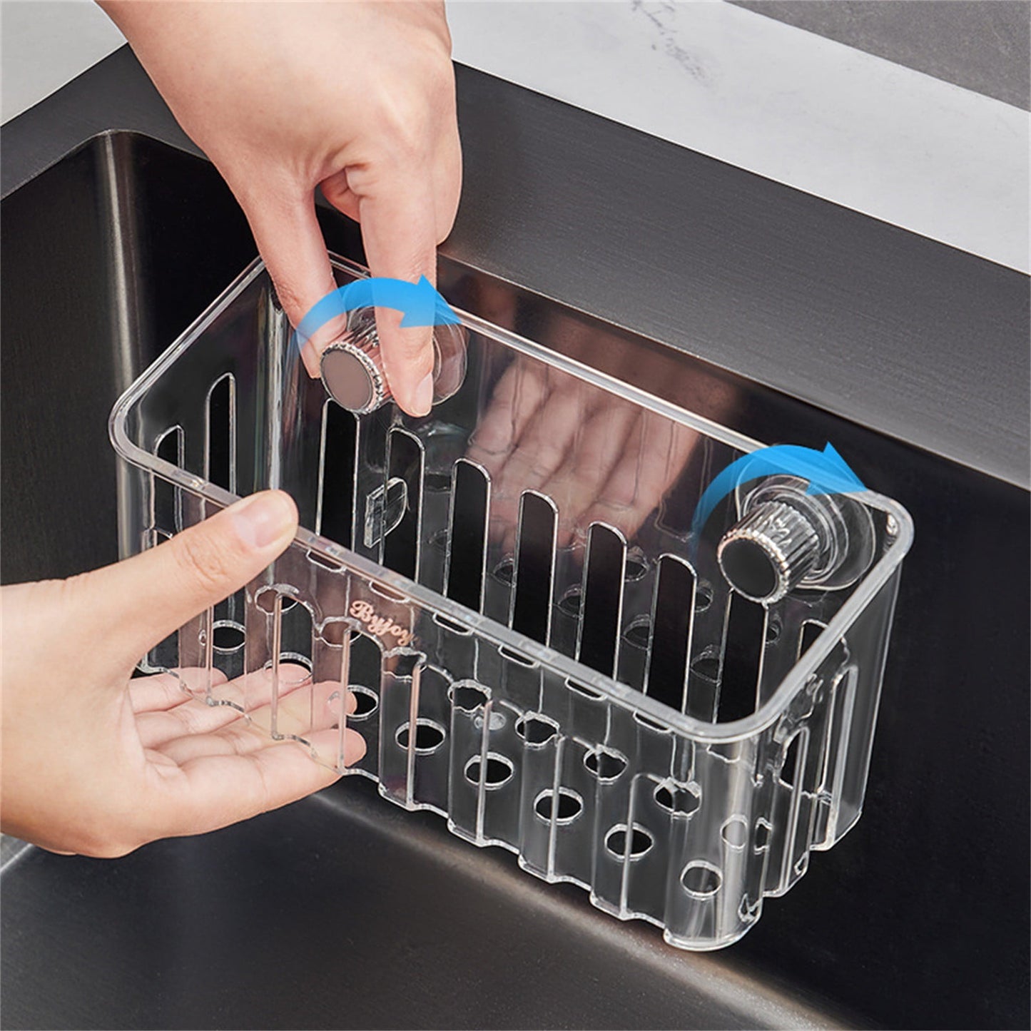 Kitchen Sponge Holder with Suction Cups, Removable Sink Caddy Organizer for Brushes, Dishcloths, Stainless Steel Drain Rack for Countertops Clear2 3.43x7.48' 3.43" x 7.48" Clear2