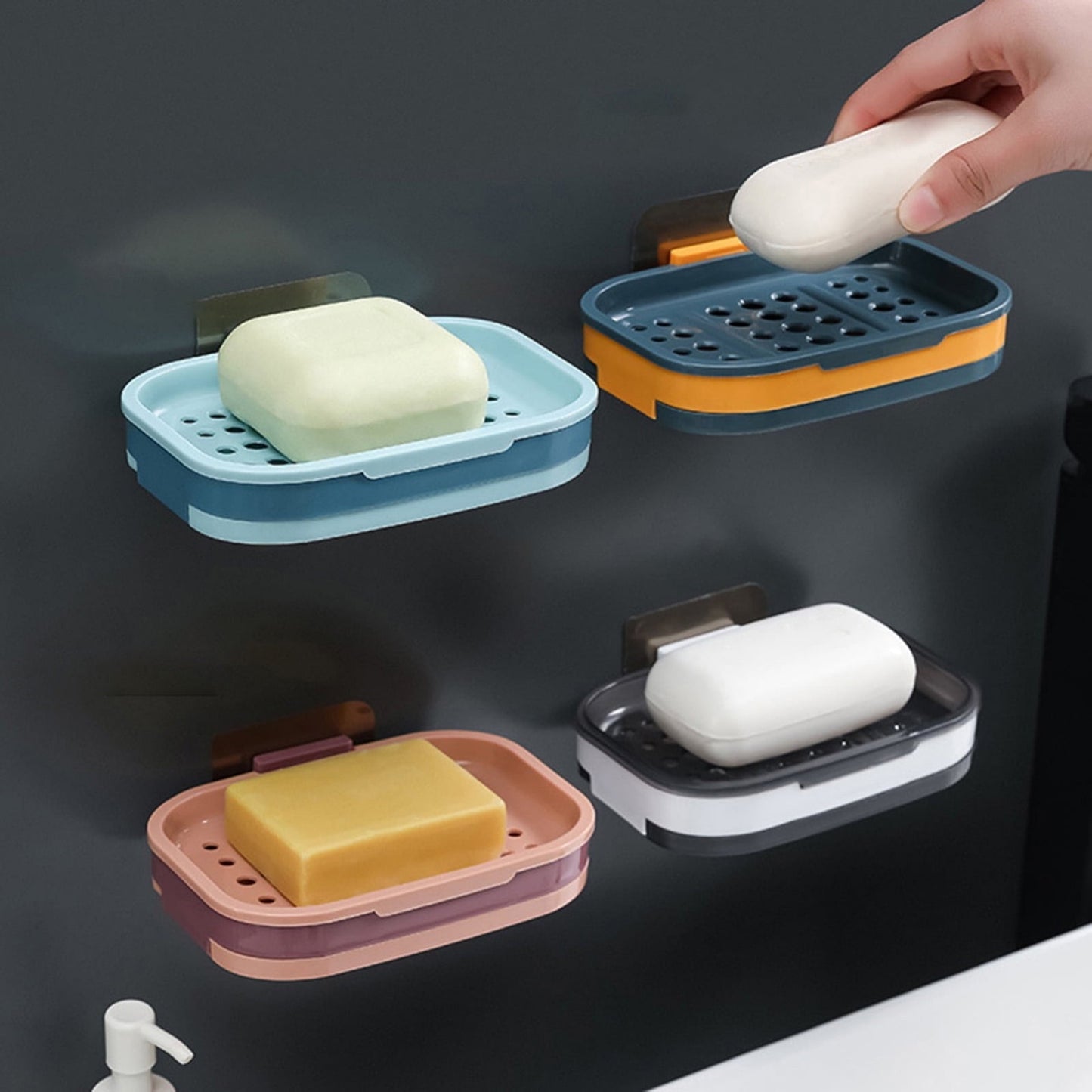 Shower Soap Dish with Suction Cups, Wall-Mounted Bathroom Organizer for Bar Soap, Waterproof Kitchen Soap Holder with Drainage Holes Blue 5.12x3.35x0.787'' Blue