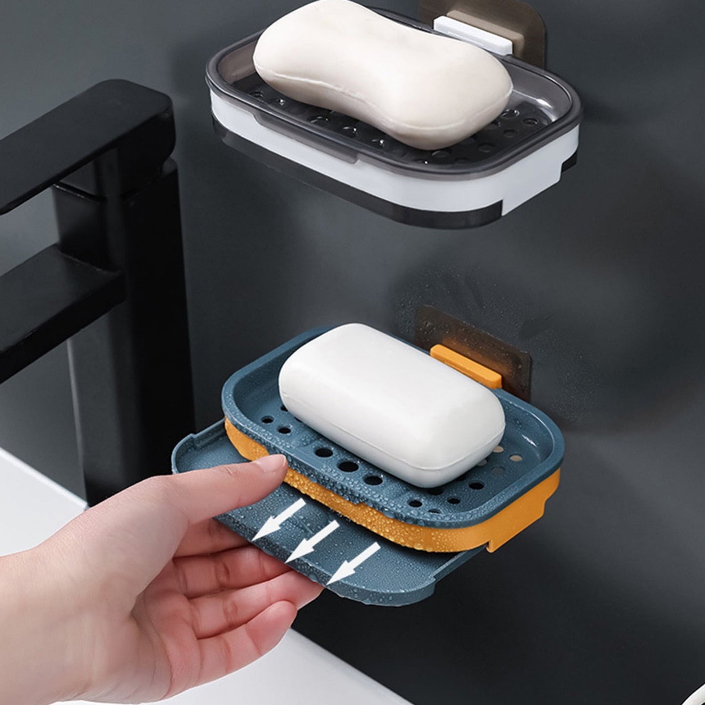 Shower Soap Dish with Suction Cups, Wall-Mounted Bathroom Organizer for Bar Soap, Waterproof Kitchen Soap Holder with Drainage Holes Blue 5.12x3.35x0.787'' Blue