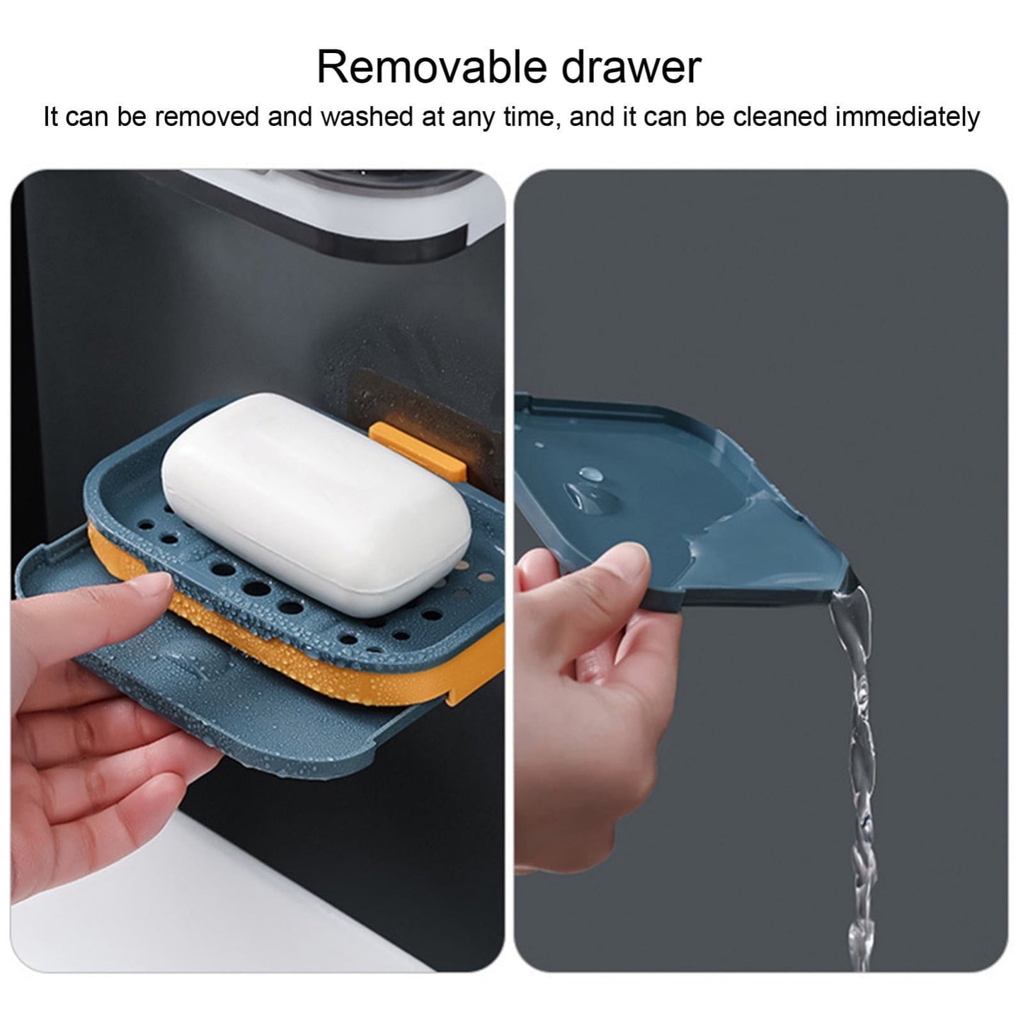 Shower Soap Dish with Suction Cups, Wall-Mounted Bathroom Organizer for Bar Soap, Waterproof Kitchen Soap Holder with Drainage Holes Blue 5.12x3.35x0.787'' Blue