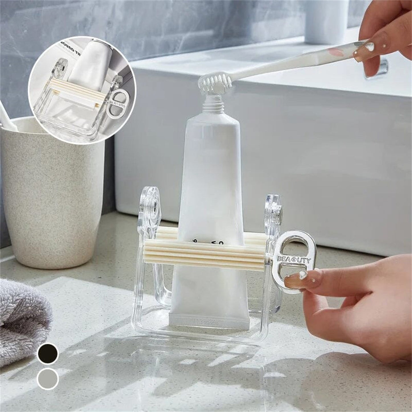 Luxury Paint Tube Squeezer Wringer Tool - Rolling Tube Squeeze Roller for Toothpaste - Toothpaste Tube Squeezer for Artists, Hair Salons, Painters - Daily Living Essential, (Black) 3.39x4.13x3.78 3.39" x 4.13" x 3.78" White