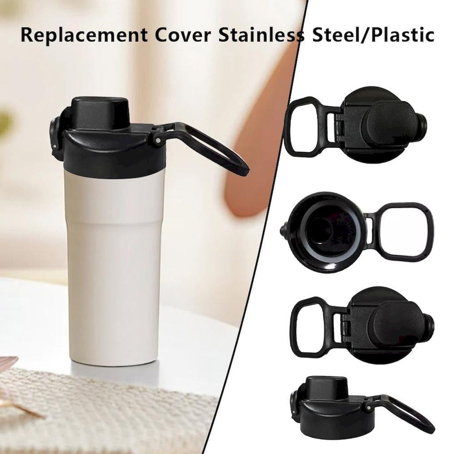CGZQFEI Universal Water Bottle Lid Replacement - Black Nozzle Fit 12-42oz Stainless/Plastic Bottles (Leakproof Drinking Spout Design) Black