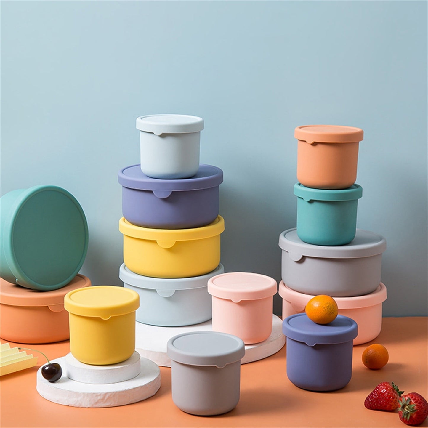 CGZQFEI Silicone Food Containers for Kids, Reusable Baby Snack Fruits Container with Lids, Leak Proof Silicone Food Storage Containers Kids Small Lunch Box BPA Free for Daycare School Travel Pink1