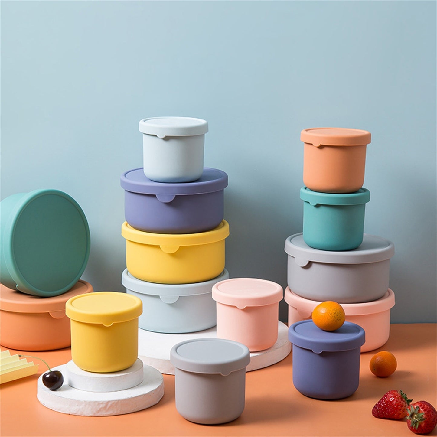CGZQFEI Silicone Food Containers for Kids, Reusable Baby Snack Fruits Container with Lids, Leak Proof Silicone Food Storage Containers Kids Small Lunch Box BPA Free for Daycare School Travel Purple1
