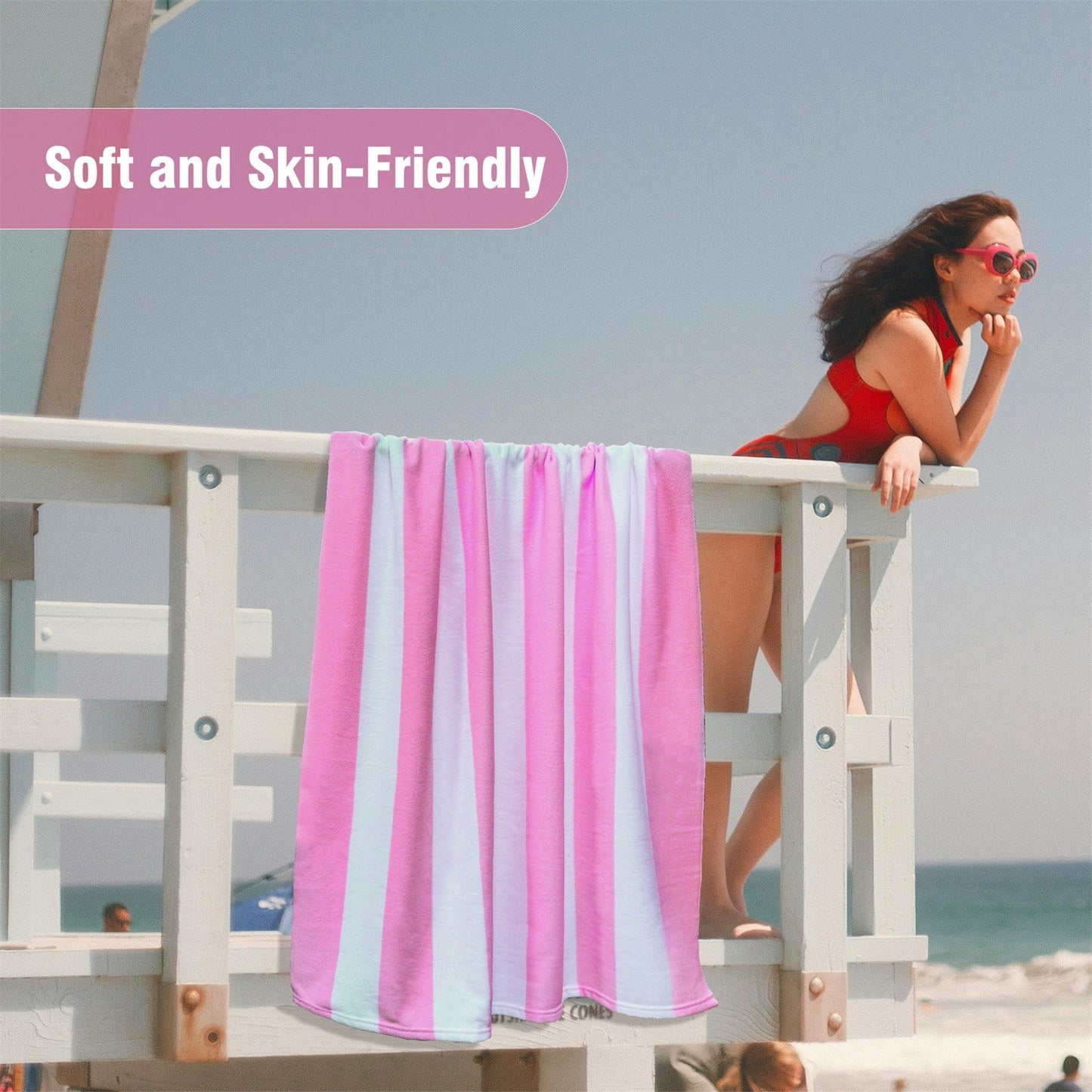 Large Oversized Beach Towel - Big Size Cotton 35 x 70 Inch Striped Pool Towel, Large Cabana Soft Swimming Towel for Adult Men Women, (Light Blue) 35" x 70" Grey