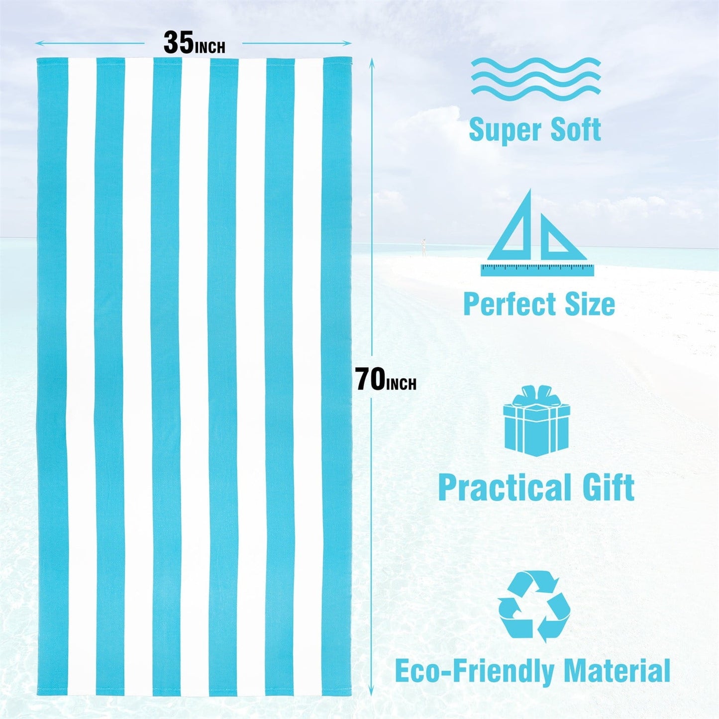 Large Oversized Beach Towel - Big Size Cotton 35 x 70 Inch Striped Pool Towel, Large Cabana Soft Swimming Towel for Adult Men Women, (Light Blue) 35" x 70" Light Blue