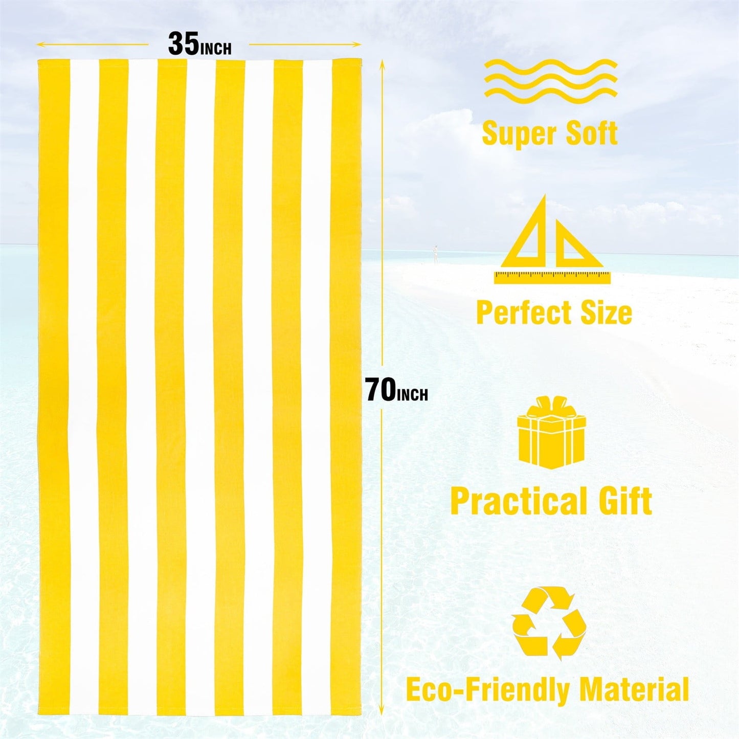 Large Oversized Beach Towel - Big Size Cotton 35 x 70 Inch Striped Pool Towel, Large Cabana Soft Swimming Towel for Adult Men Women, (Light Blue) 35" x 70" Yellow