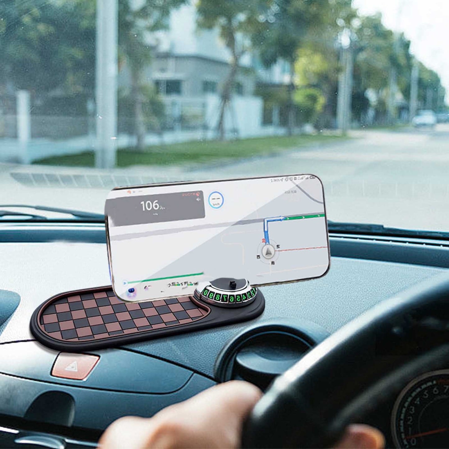 Auto Anti-Slip Mat,Multifunction Car Universal Phone Holder, Rotatable Anti Skid Car Dashboard Pad with Temporary Parking Numbe and Large Pad for Phones Sunglasses Keys Gadgets B