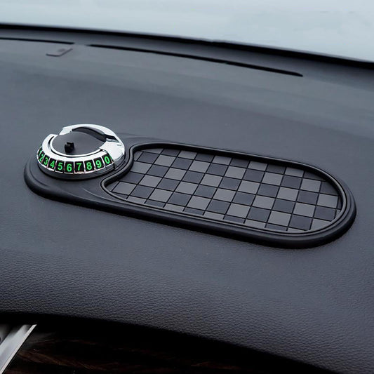 Auto Anti-Slip Mat,Multifunction Car Universal Phone Holder, Rotatable Anti Skid Car Dashboard Pad with Temporary Parking Numbe and Large Pad for Phones Sunglasses Keys Gadgets E