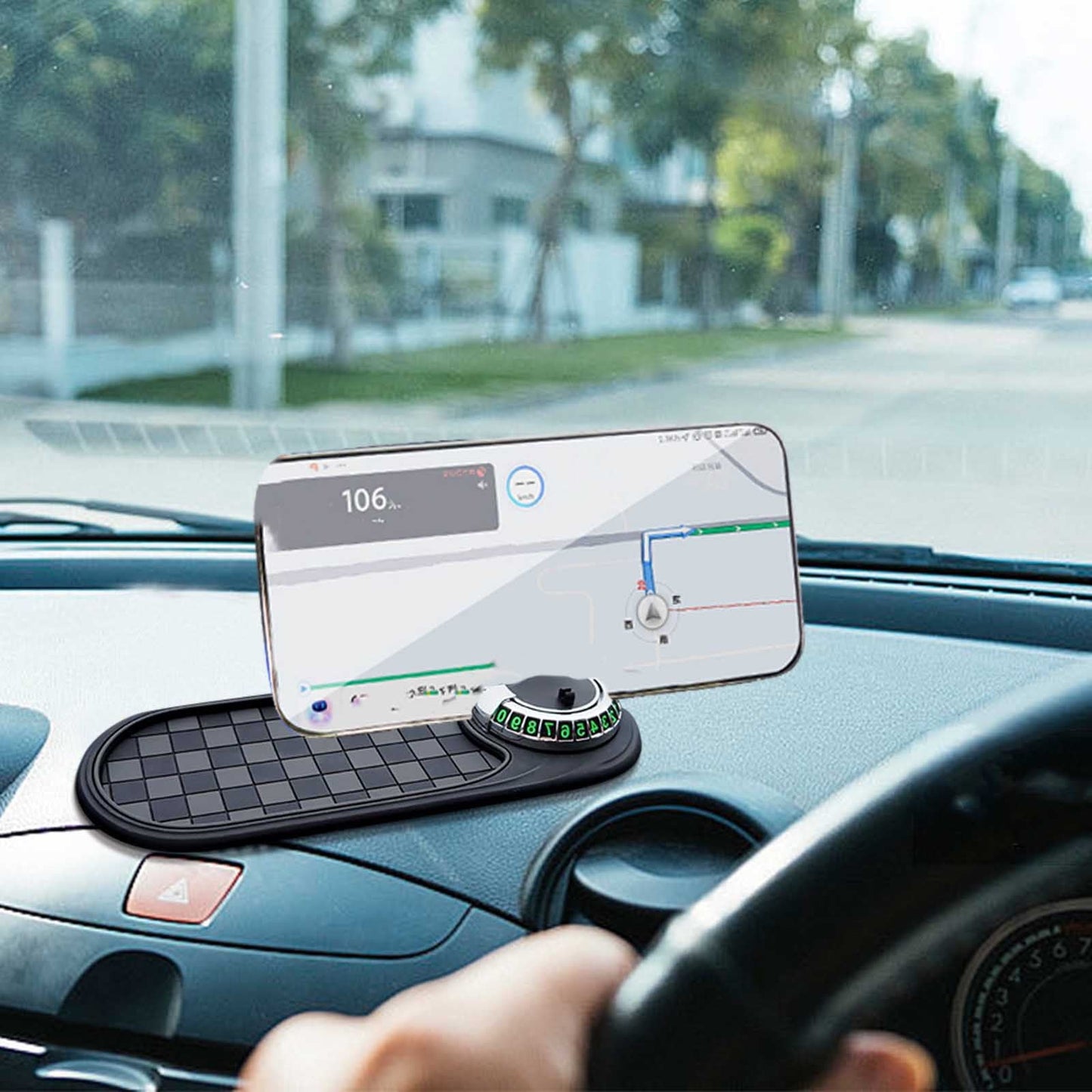 Auto Anti-Slip Mat,Multifunction Car Universal Phone Holder, Rotatable Anti Skid Car Dashboard Pad with Temporary Parking Numbe and Large Pad for Phones Sunglasses Keys Gadgets E