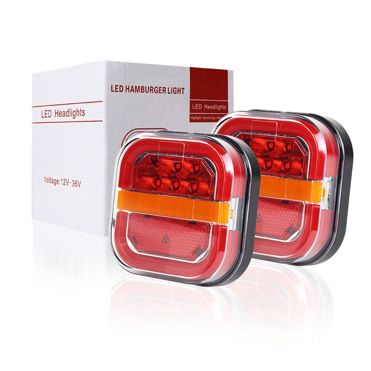 LED Brake Lights for Trailer, Trailer Lights for Towing, Led Trailers Rear Lights Kit with Brake and Turn Signals, Waterproof,Flowss Guide Square Burger Light Truck Edges Light(2Pcs Regular) Free Size A
