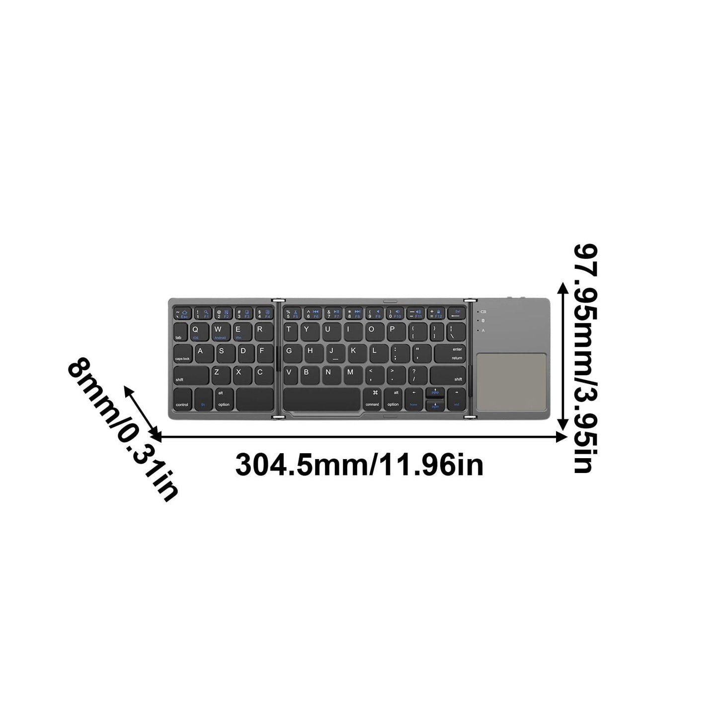 Tri-Folding Bluetooth Keyboard,Wireless Portable Foldable Bluetooth Keyboard for Travel, Keyboard with Touchpad, Rechargeable Multi-Device Small Keyboard for Laptop Tablet PC Smartphone A