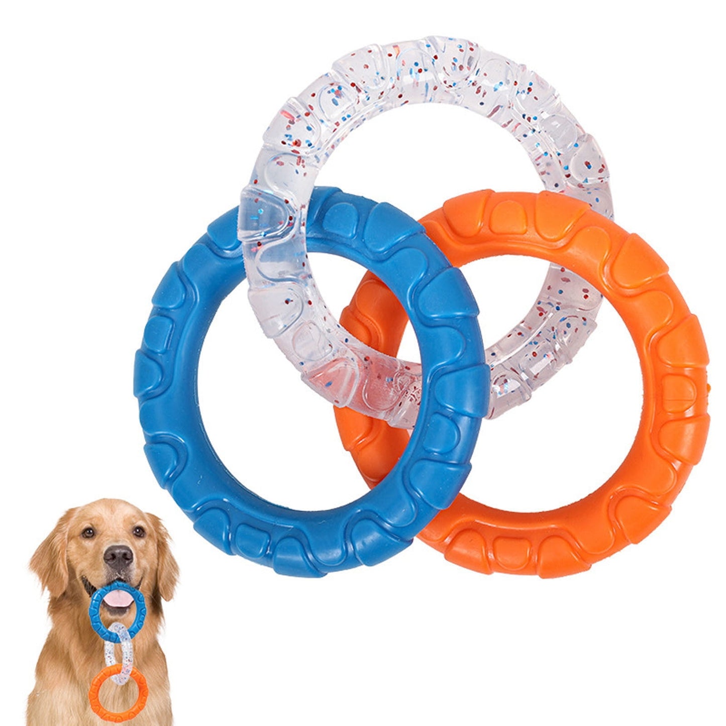 3-Ring Tug Dog Toy, Interactive Tug Pull Toy for Training and Teeth Cleaning, Indestructible Rubber of War Dog Chew Toy for Aggressive Chewers, Outdoor Puppy Ring Toy for Small Medium Large Dogs Orange-blue and purple-yellow