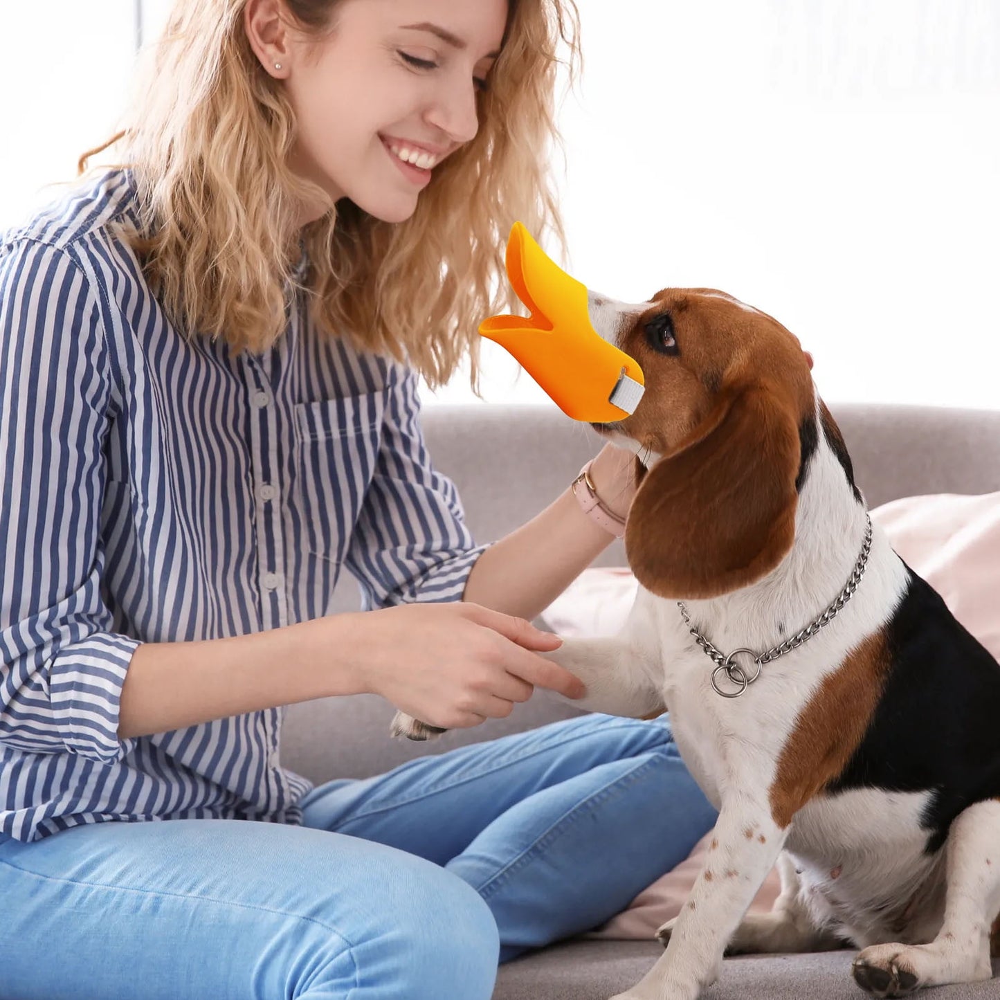 Dog Muzzle Duck Bill, Dog Mouth Mask to Prevent Eating Things for Dogs, Face Muzzle for Dogs to Accidental Eating Dog Walking Mask, Muzzle for Small 5-15lbs Soft S Orange