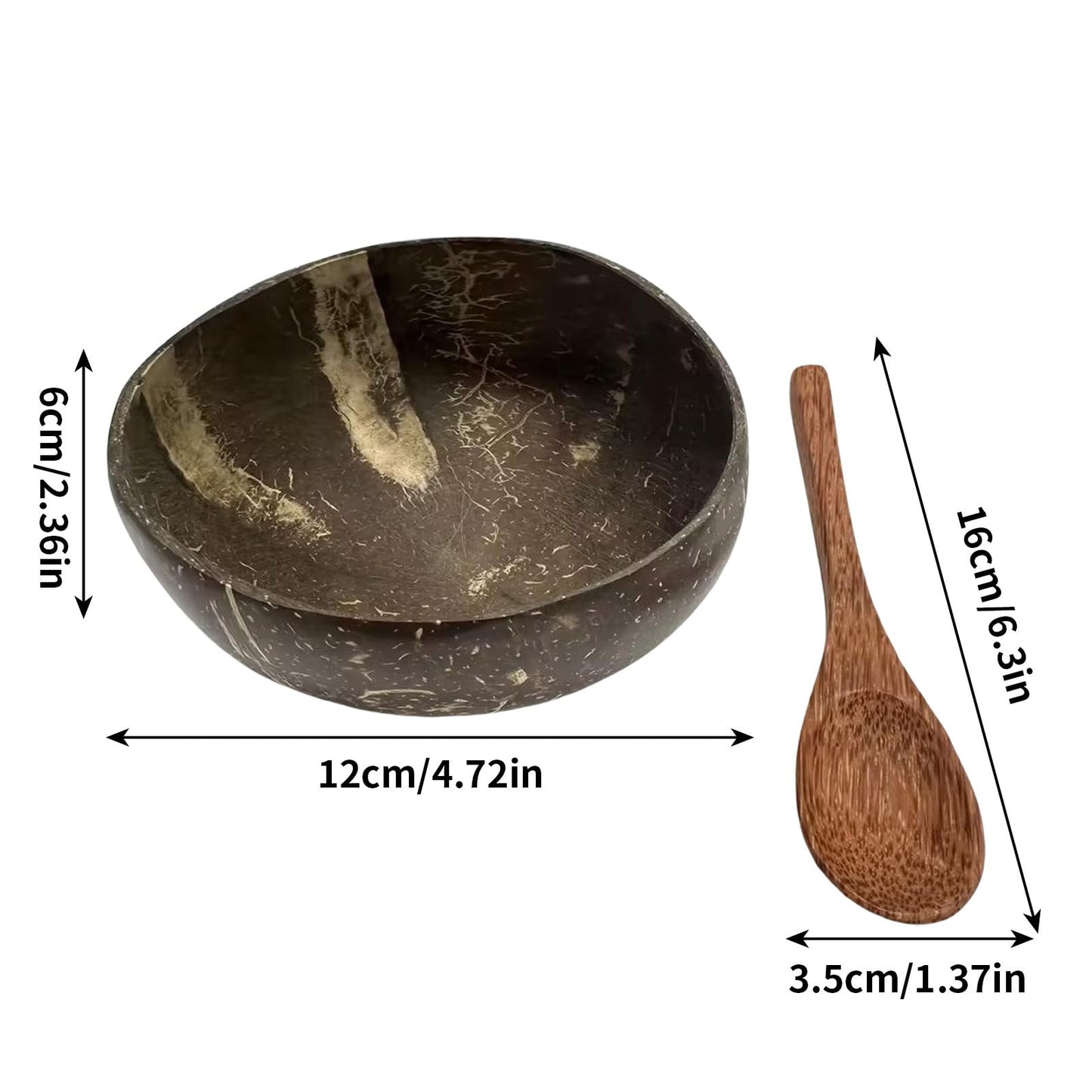 Coconut Shell Bowl, Natural Handcrafted Bowl, Polished Coconut Acai Bowls with Spoon for Warm and Cold Foods, Washable by Hand, for Smoothies and Salads Vegan Gifts Kitchen Decor