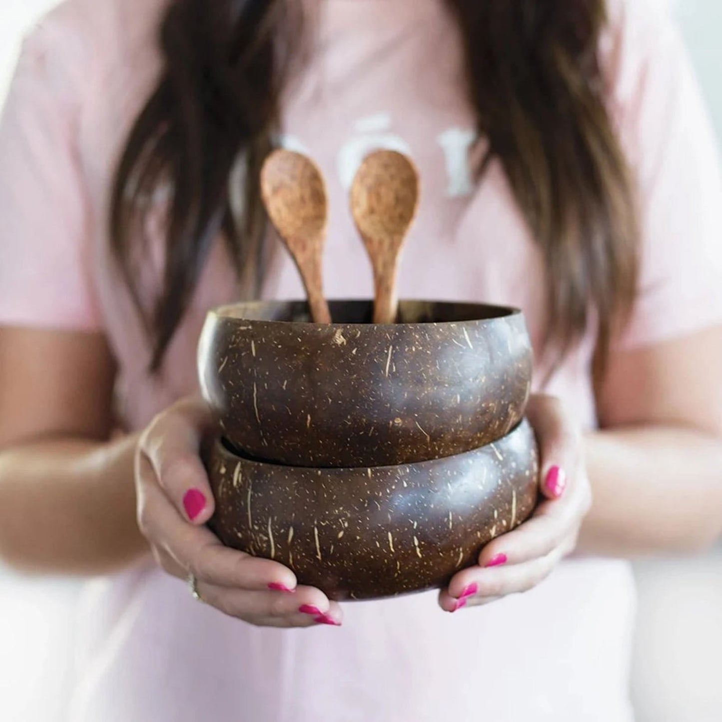 Coconut Shell Bowl, Natural Handcrafted Bowl, Polished Coconut Acai Bowls with Spoon for Warm and Cold Foods, Washable by Hand, for Smoothies and Salads Vegan Gifts Kitchen Decor