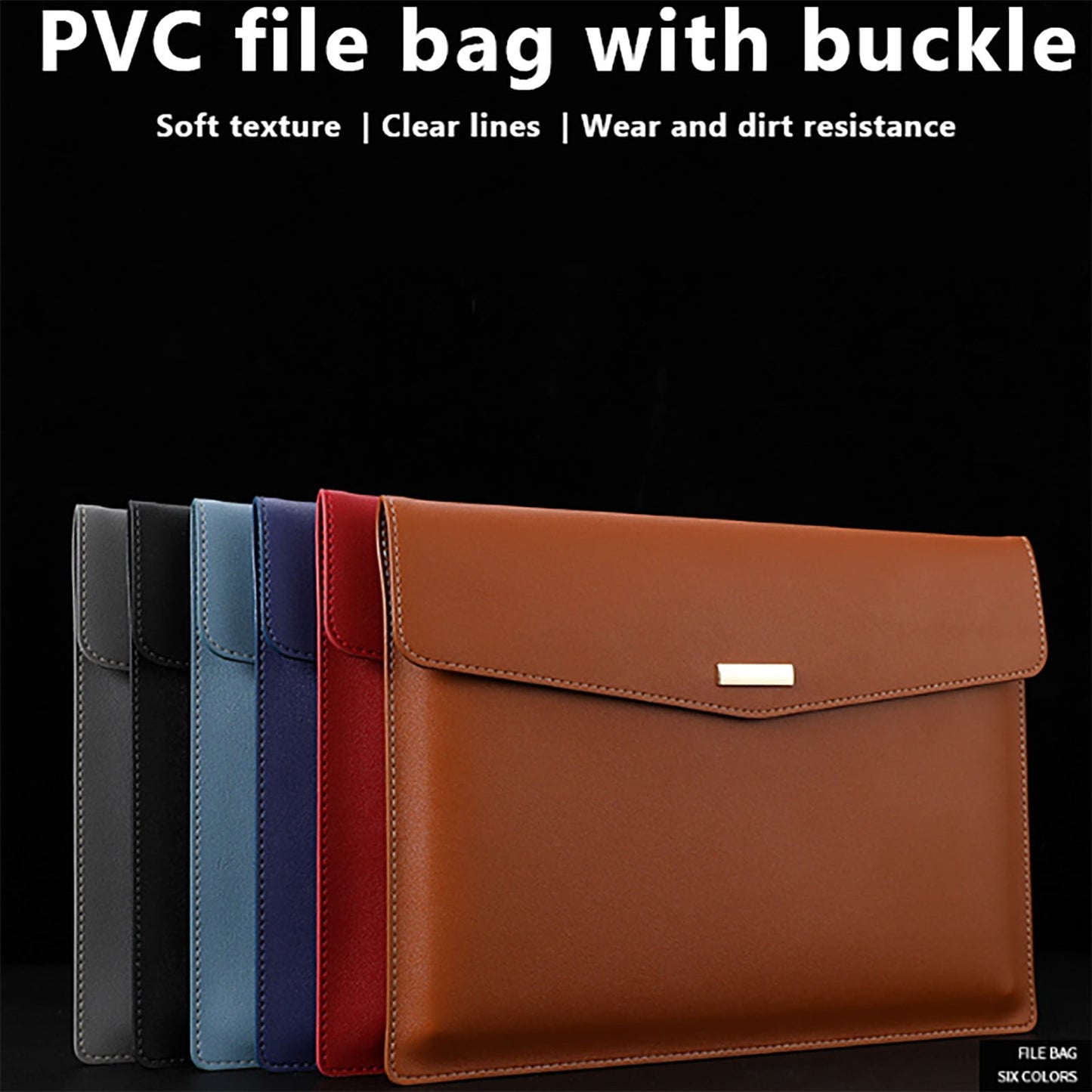 PU Leather A4 File Folder, Heavy Duty Document Holder, Waterproof Portfolio Envelope Folder Case with Snap Closure (Brown) 13x9.6 13" x 9.6" Black