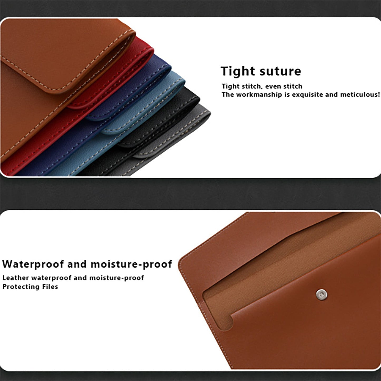 PU Leather A4 File Folder, Heavy Duty Document Holder, Waterproof Portfolio Envelope Folder Case with Snap Closure (Brown) 13x9.6 13" x 9.6" Grey