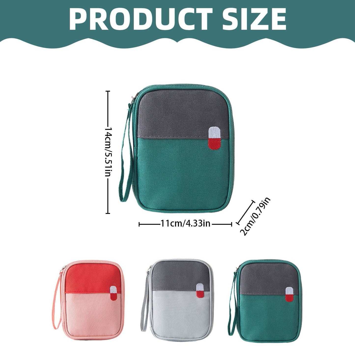 Portable Mini First Aid Bag Empty, Small Size Travel Medicine Pouch Double Zippers Handy Pills Pocket for Travel Home (Grey) 4.33x5.51x0.79 4.33" x 5.51" x 0.79" Gray
