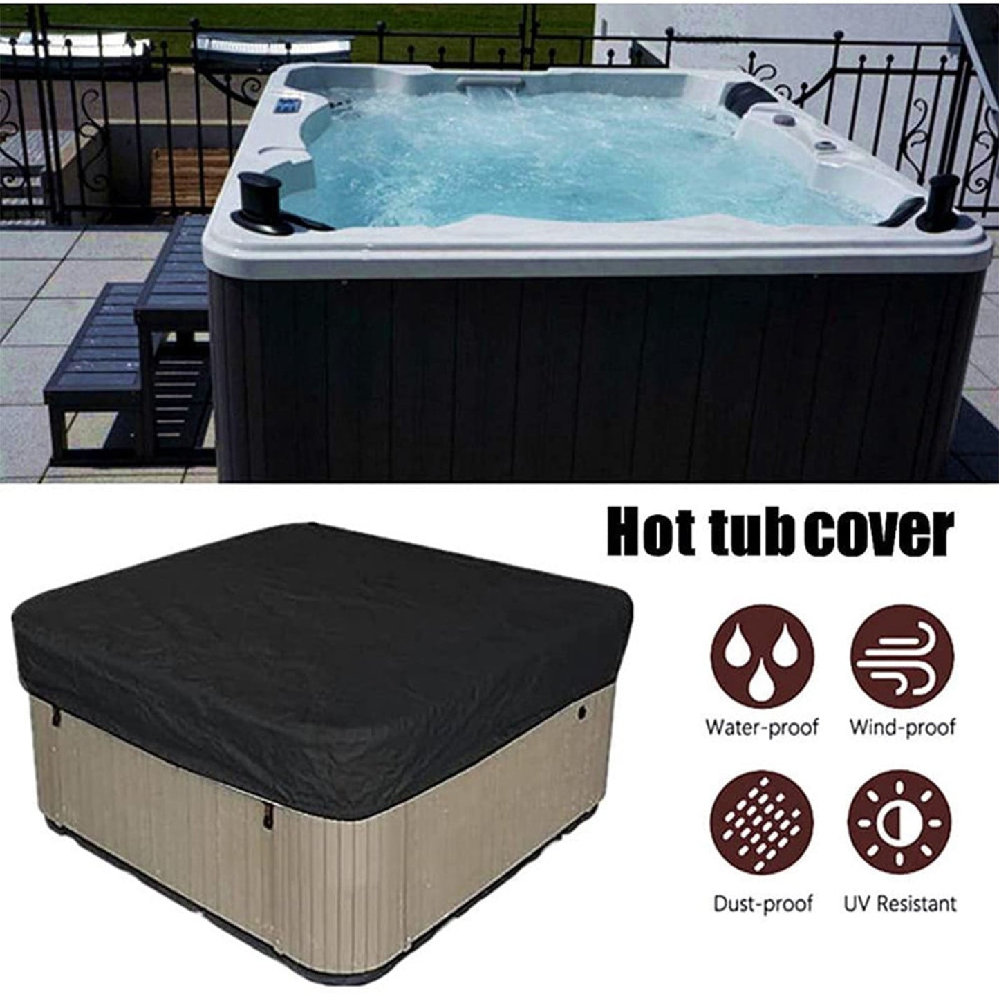 Square Hot Tub Cover - Outdoor Heavy Duty Protector for Patio Spas and Swimming Pools | Hard Covers For Hot Tub Waterproof Dust Cover for Hot Tubs, Jacuzzis, and Outdoor(Black -89.76x11.81") Black -89.76x11.81"