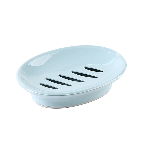 Oval Plastic Soap Dish - Double Compartment Drain Tray| Bathroom & Kitchen Soap Holder for Face & Body Soap | Oval Shaped Soap Dish for Countertop & Shower Use(Pink) Light Blue