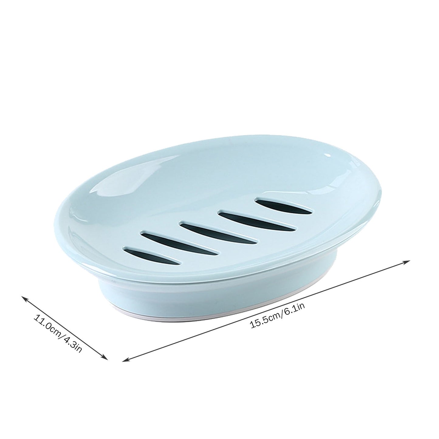 Oval Plastic Soap Dish - Double Compartment Drain Tray| Bathroom & Kitchen Soap Holder for Face & Body Soap | Oval Shaped Soap Dish for Countertop & Shower Use(Pink) Light Blue