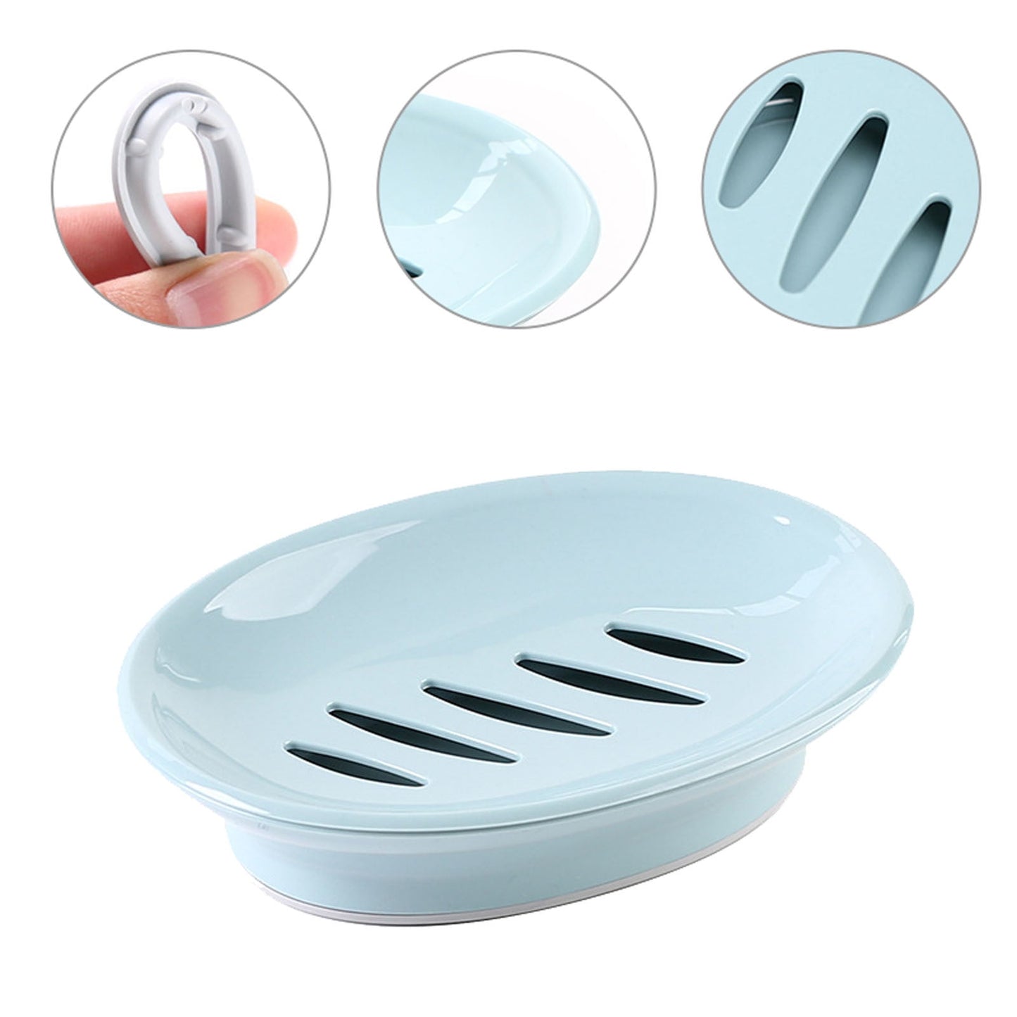 Oval Plastic Soap Dish - Double Compartment Drain Tray| Bathroom & Kitchen Soap Holder for Face & Body Soap | Oval Shaped Soap Dish for Countertop & Shower Use(Pink) Light Blue
