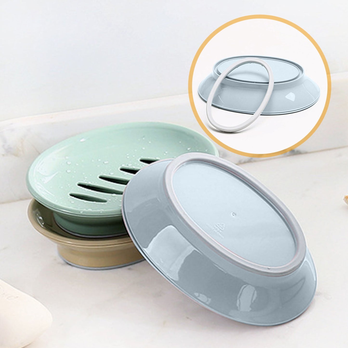 Oval Plastic Soap Dish - Double Compartment Drain Tray| Bathroom & Kitchen Soap Holder for Face & Body Soap | Oval Shaped Soap Dish for Countertop & Shower Use(Pink) Light Blue