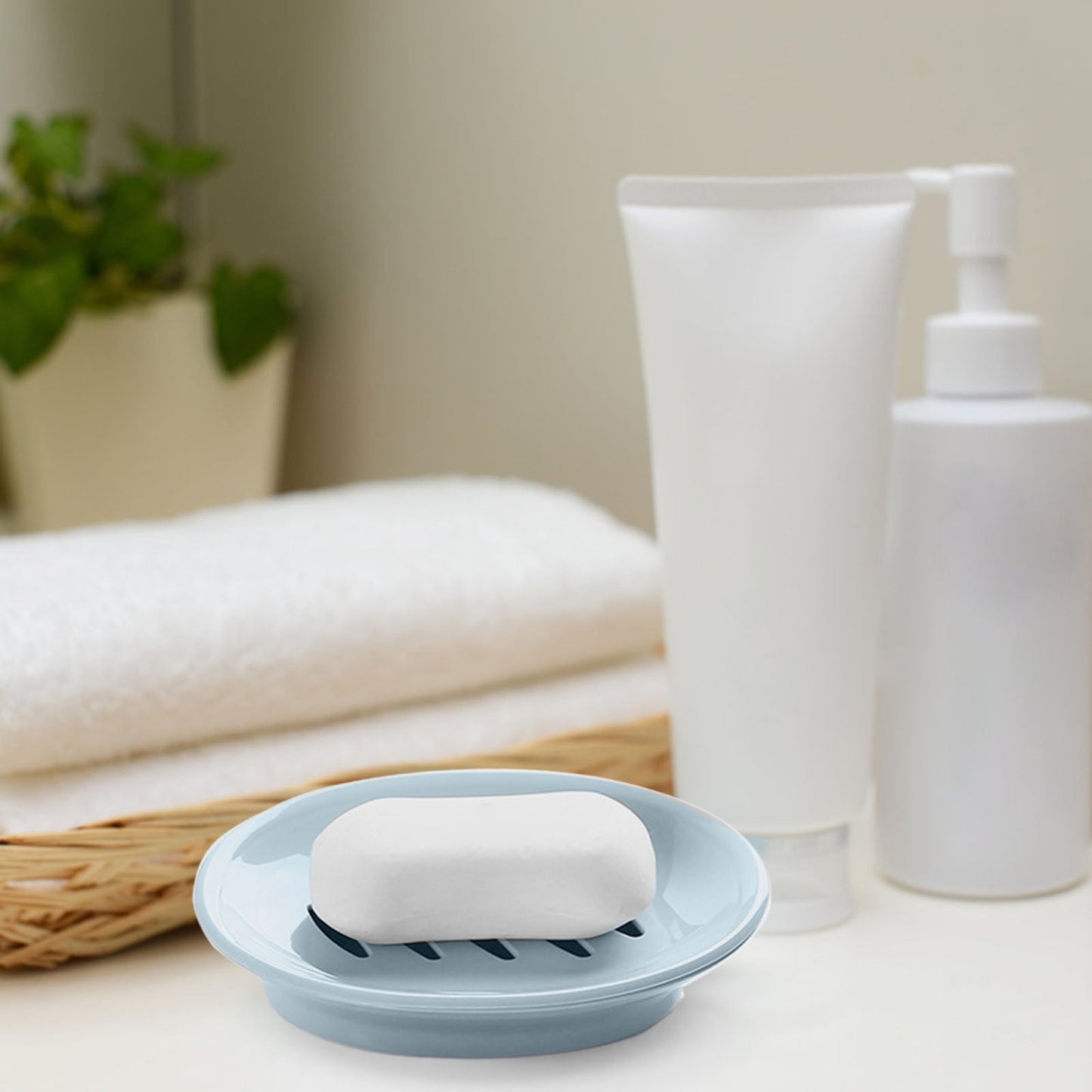 Oval Plastic Soap Dish - Double Compartment Drain Tray| Bathroom & Kitchen Soap Holder for Face & Body Soap | Oval Shaped Soap Dish for Countertop & Shower Use(Pink) Light Blue
