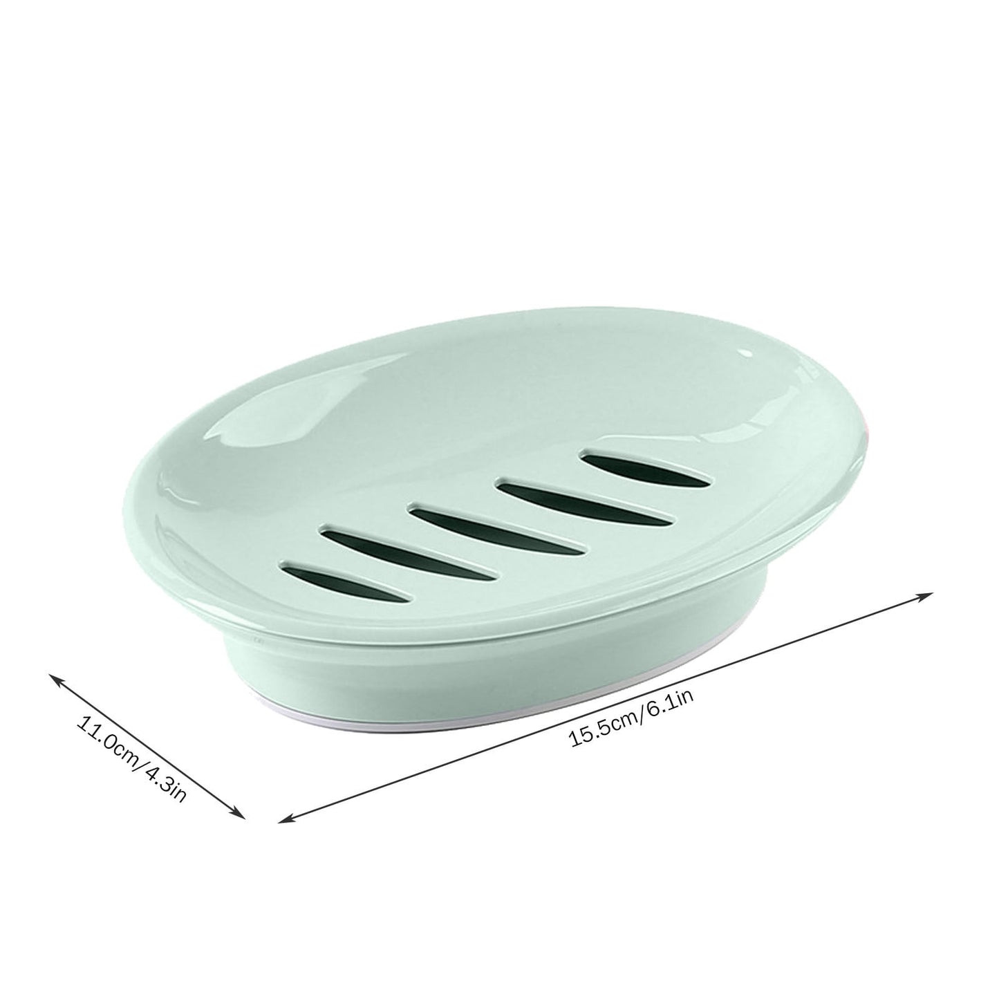 Oval Plastic Soap Dish - Double Compartment Drain Tray| Bathroom & Kitchen Soap Holder for Face & Body Soap | Oval Shaped Soap Dish for Countertop & Shower Use(Pink) Light Green