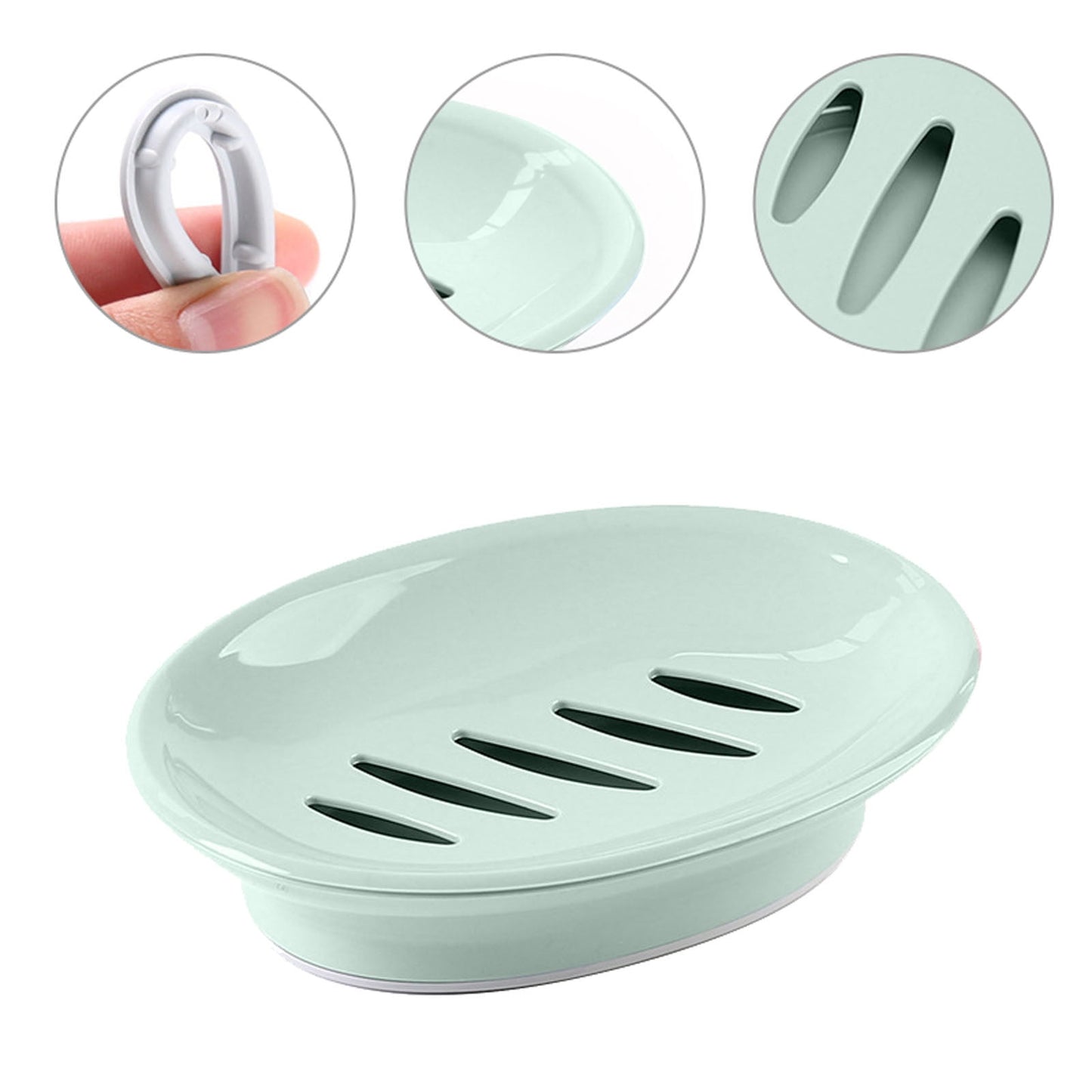 Oval Plastic Soap Dish - Double Compartment Drain Tray| Bathroom & Kitchen Soap Holder for Face & Body Soap | Oval Shaped Soap Dish for Countertop & Shower Use(Pink) Light Green
