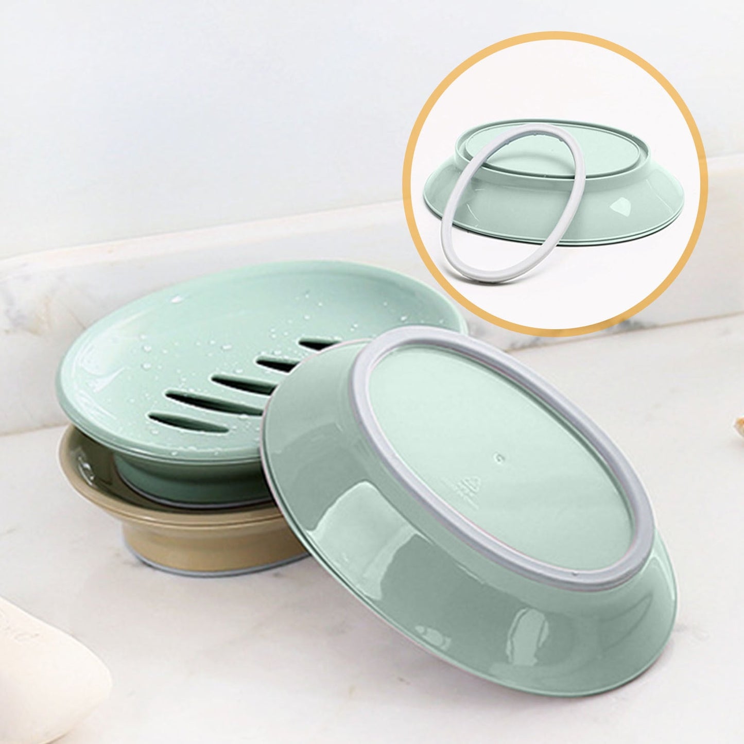 Oval Plastic Soap Dish - Double Compartment Drain Tray| Bathroom & Kitchen Soap Holder for Face & Body Soap | Oval Shaped Soap Dish for Countertop & Shower Use(Pink) Light Green