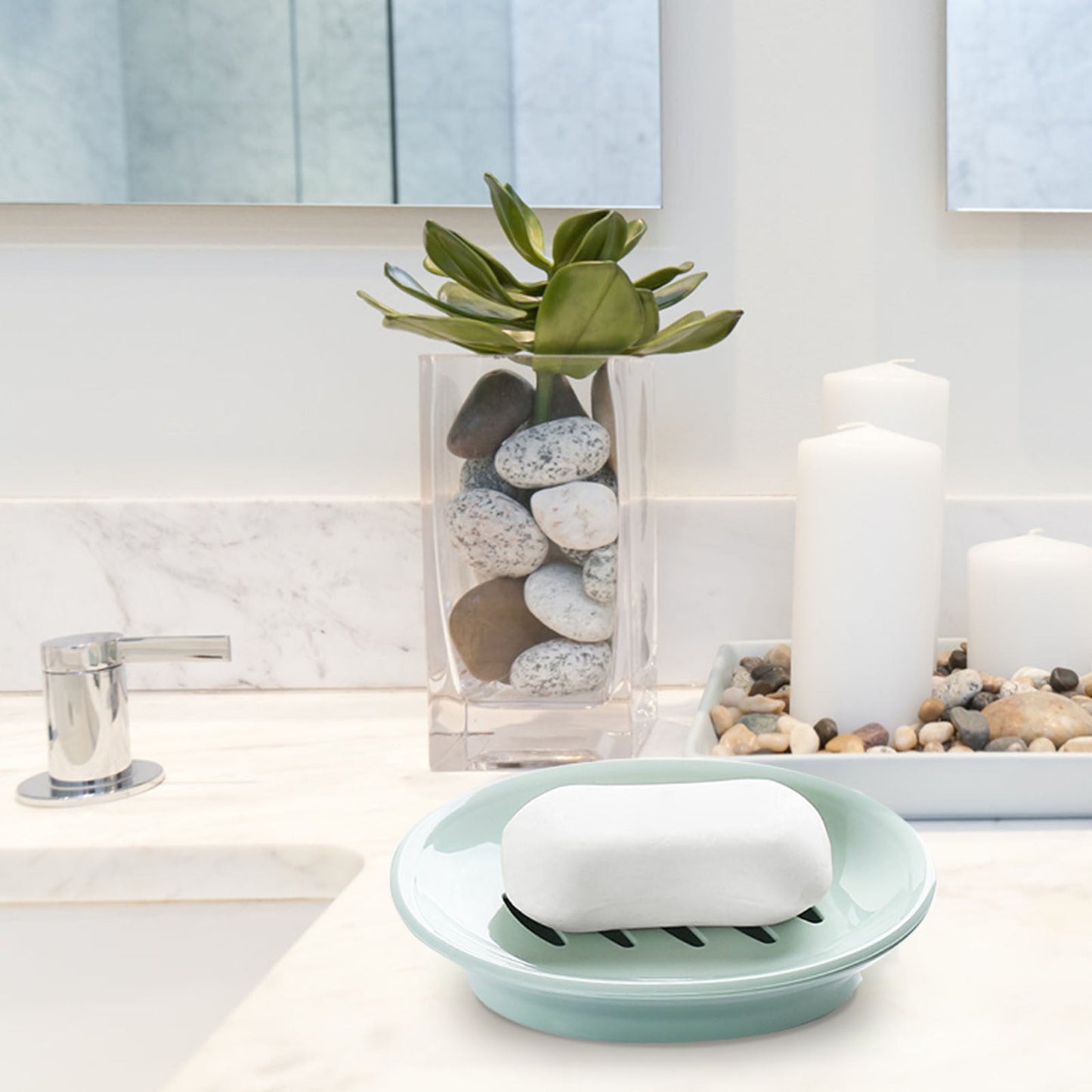 Oval Plastic Soap Dish - Double Compartment Drain Tray| Bathroom & Kitchen Soap Holder for Face & Body Soap | Oval Shaped Soap Dish for Countertop & Shower Use(Pink) Light Green
