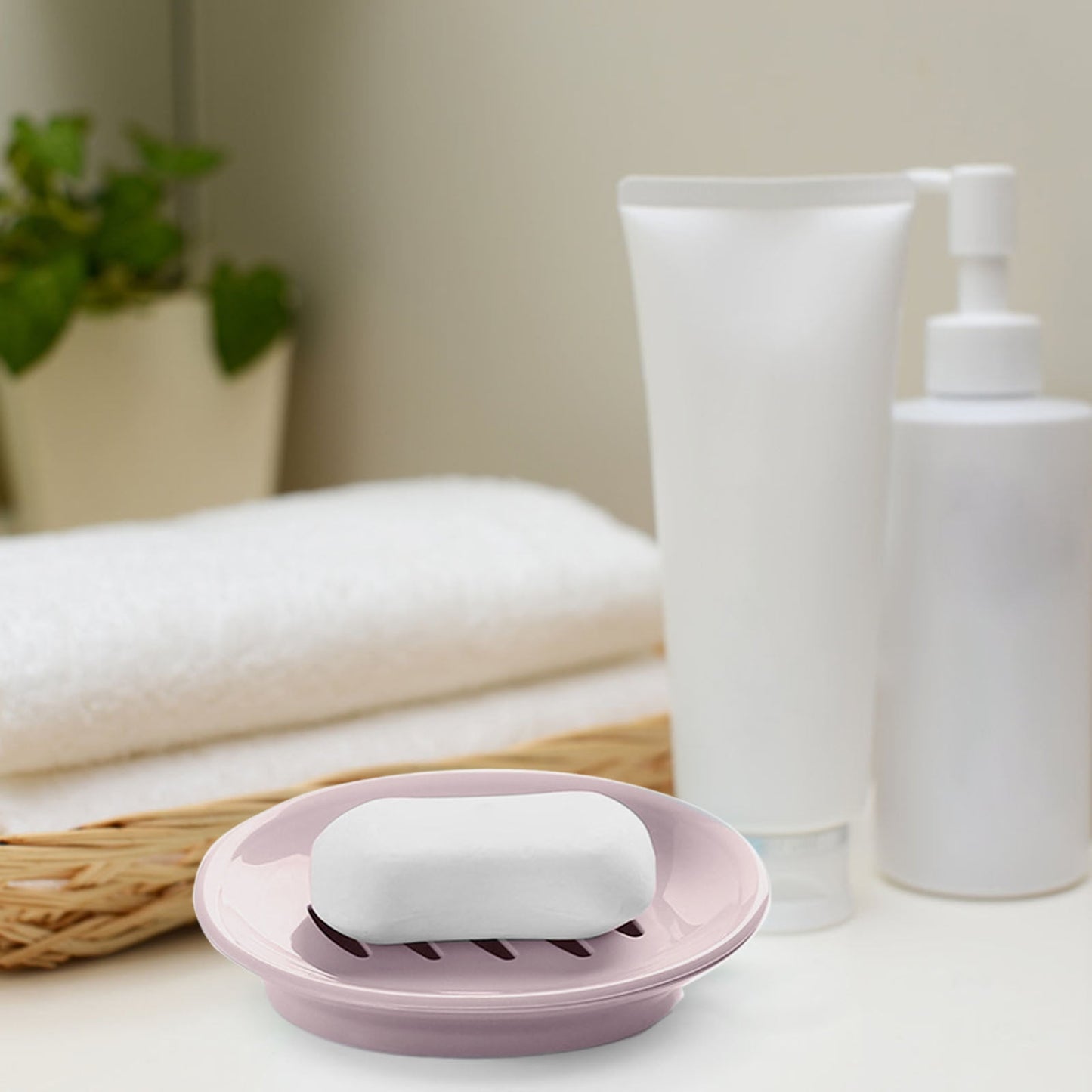 Oval Plastic Soap Dish - Double Compartment Drain Tray| Bathroom & Kitchen Soap Holder for Face & Body Soap | Oval Shaped Soap Dish for Countertop & Shower Use(Pink) Pink