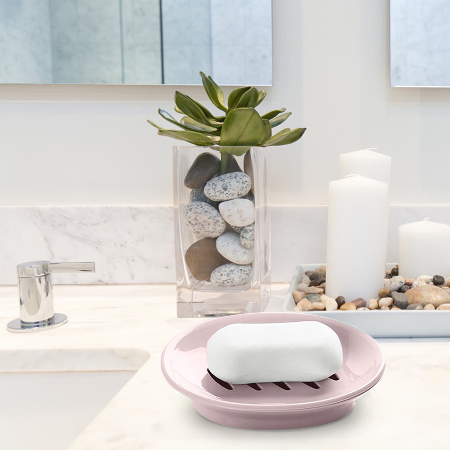 Oval Plastic Soap Dish - Double Compartment Drain Tray| Bathroom & Kitchen Soap Holder for Face & Body Soap | Oval Shaped Soap Dish for Countertop & Shower Use(Pink) Pink