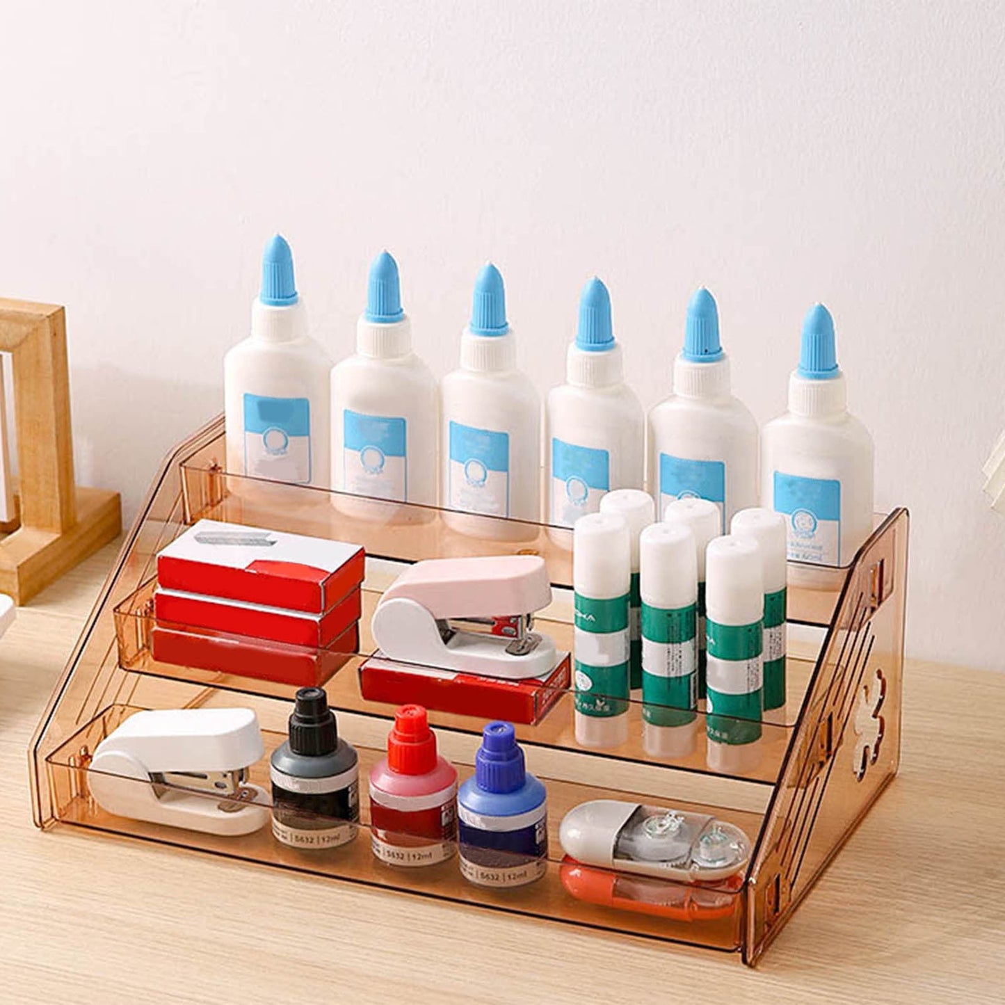 3-Tier Acrylic Riser Shelf, Clear Perfume and Skincare Organizer, Sturdy Display Stand for Countertop, High-Capacity Nail Polish and Essential Oil Bottle Organizer and Storage Holder Clear