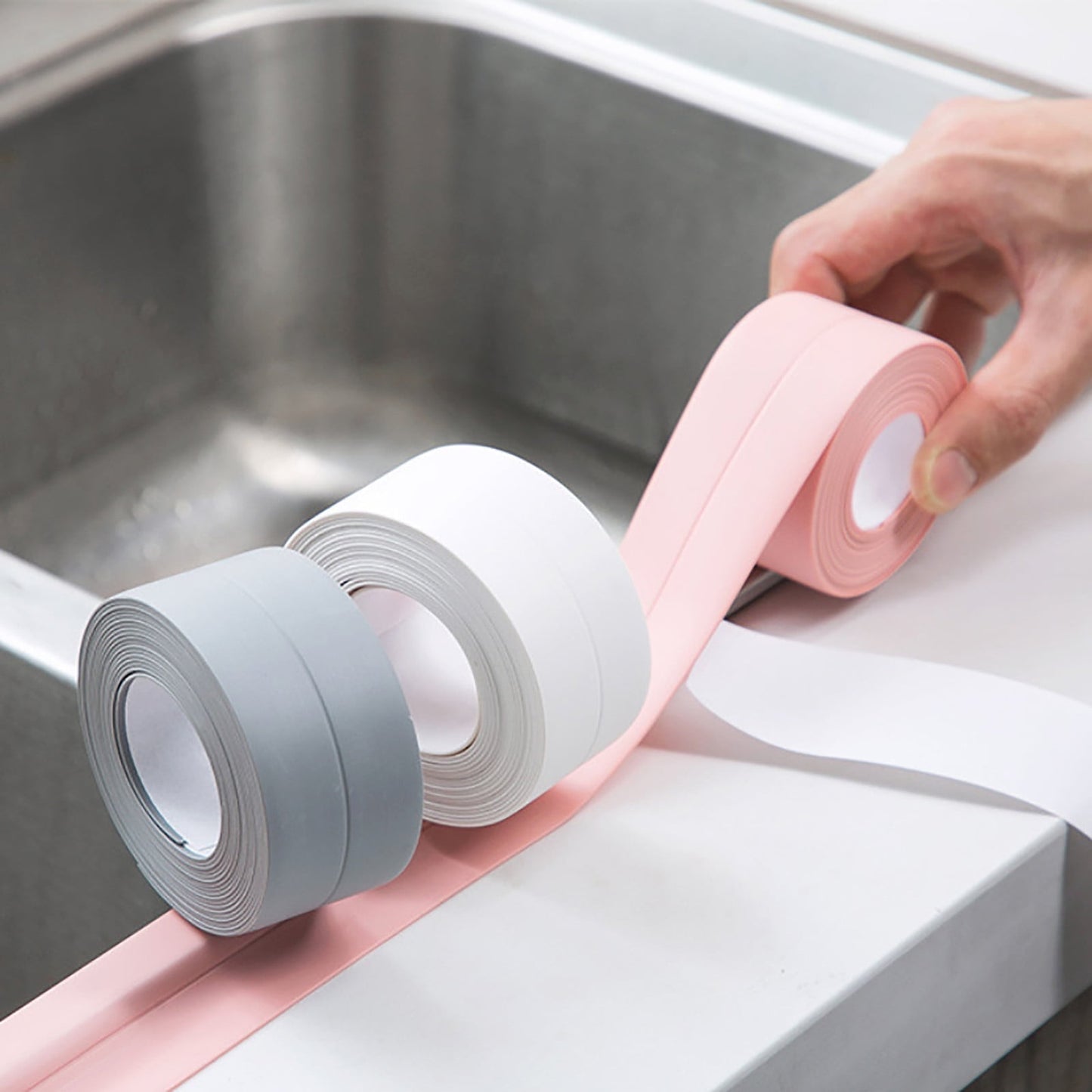 Kitchen & Bathroom Mildew-Proof Caulk Tape,PE Self-Adhesive Waterproof Sealing Strip for Bathtub, Shower & Toilet,Waterproof Caulk Strip, Bathroom Caulk Tape, Kitchen Sealing Tape(Grey) Green