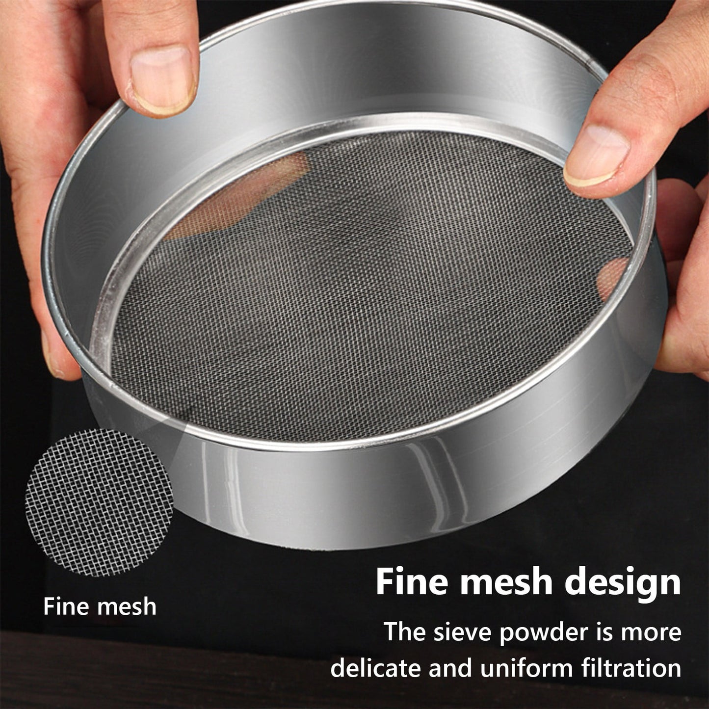 Stainless Steel Flour Sieve Filter - Ultra Fine Baking Mesh Sifter for Powder, Cocoa - Ergonomic Handle, Easy Clean, Kitchen Tool, 200 Mesh