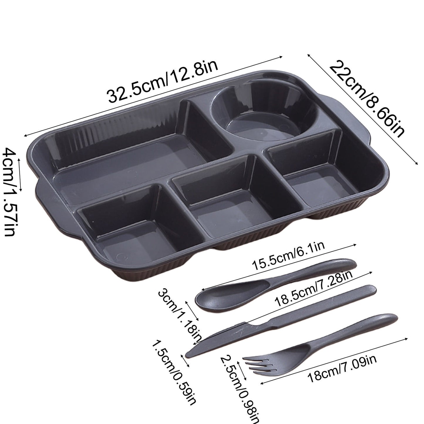 Unbreakable Divided Reusable Plastic Lunch Tray with 6 Compartments, Large Portion Control Plate for Adults, Microwave & Dishwasher Safe for Daily Meals Gray