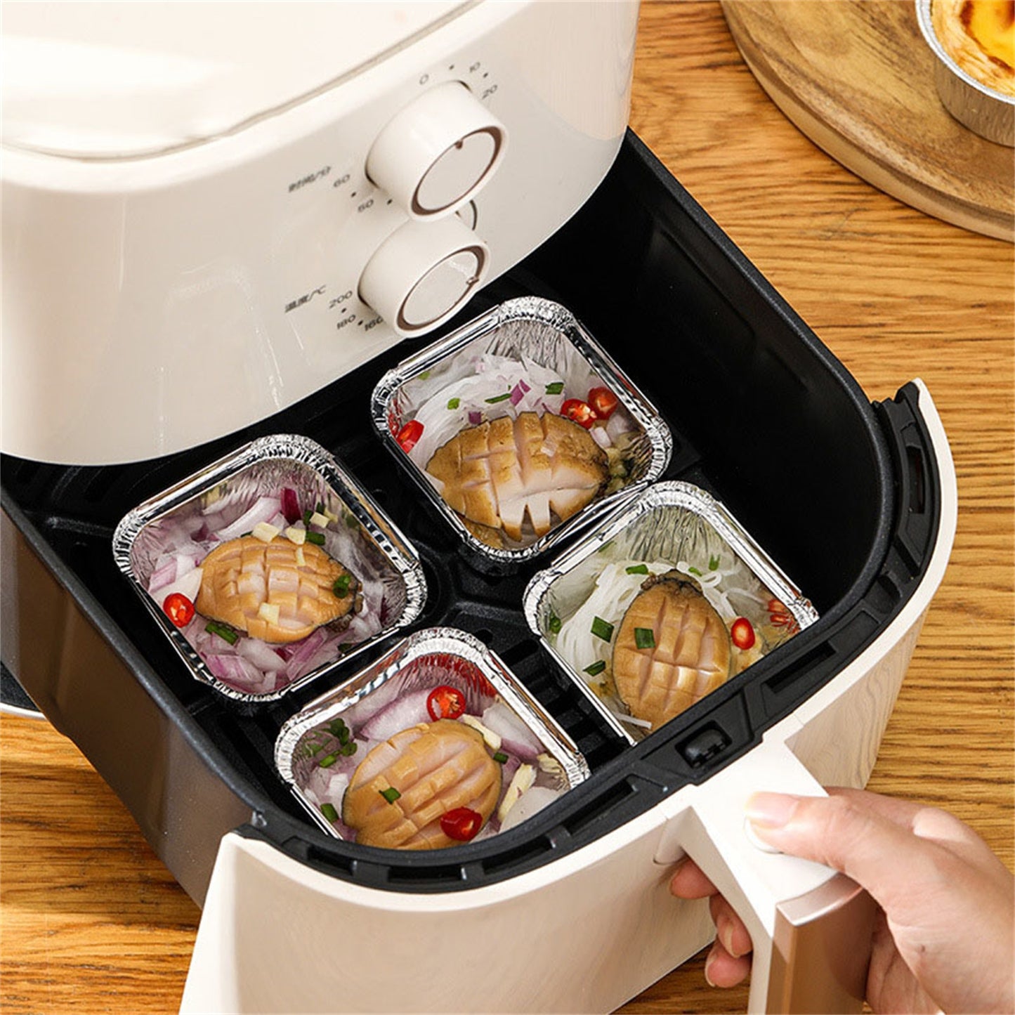 Aluminum Foil Pans 20pcs Disposable Baking Containers Heart Shape for Air Fryer Cupcake Muffins Oven Safe Non-Stick Small Round Foil Trays No Lids B