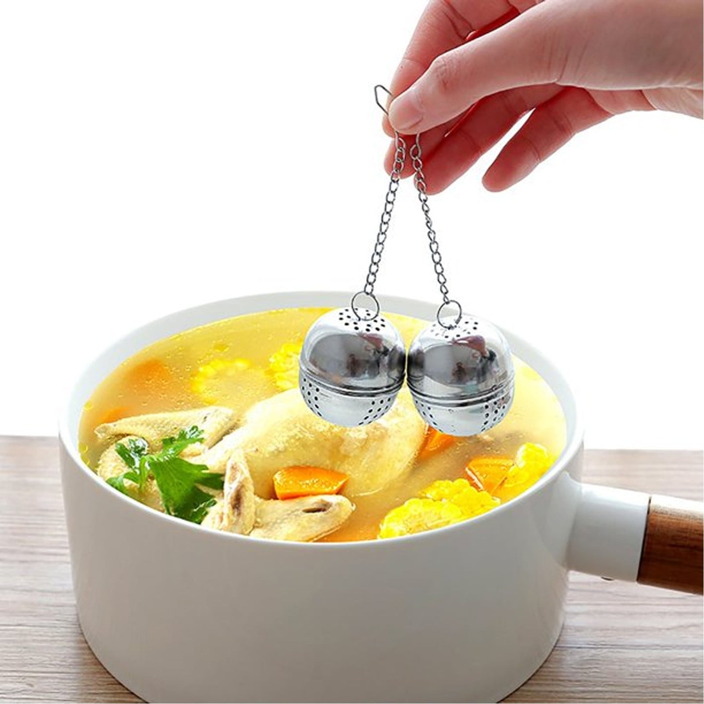 Spice Ball for Cooking, Tea Infuser, Stainless Steel Tea Ball Strainer Spice Infuser, Soup Seasonings Seperation Basket with Extended Chain Hook for Brewing Tea Spices Seasonings, 1.57x1.57 2.08" x 2.75" Silver